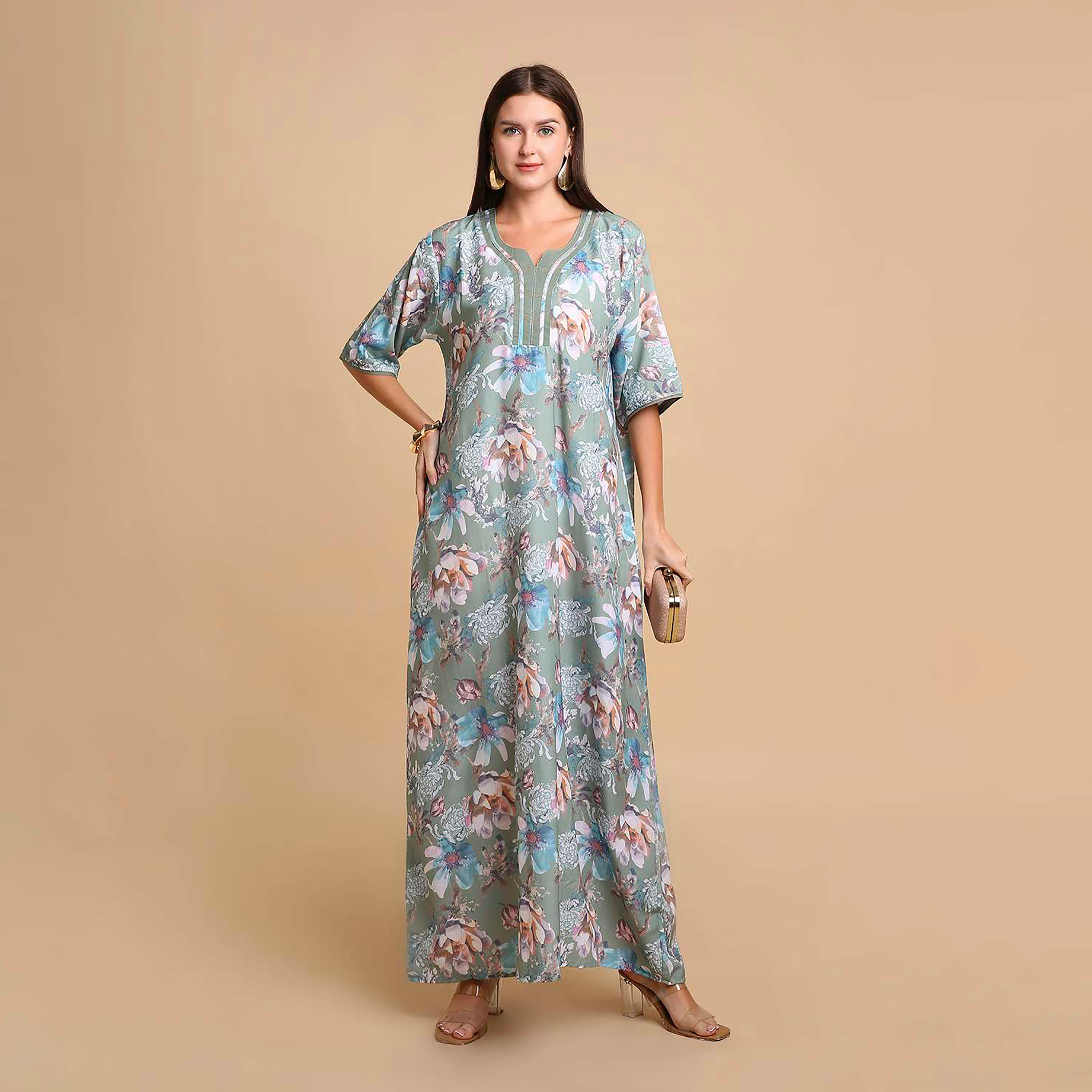 HanaandSara Floral Print Women's Jalabiya-women-arabicclothing-jalabiyas-image-1