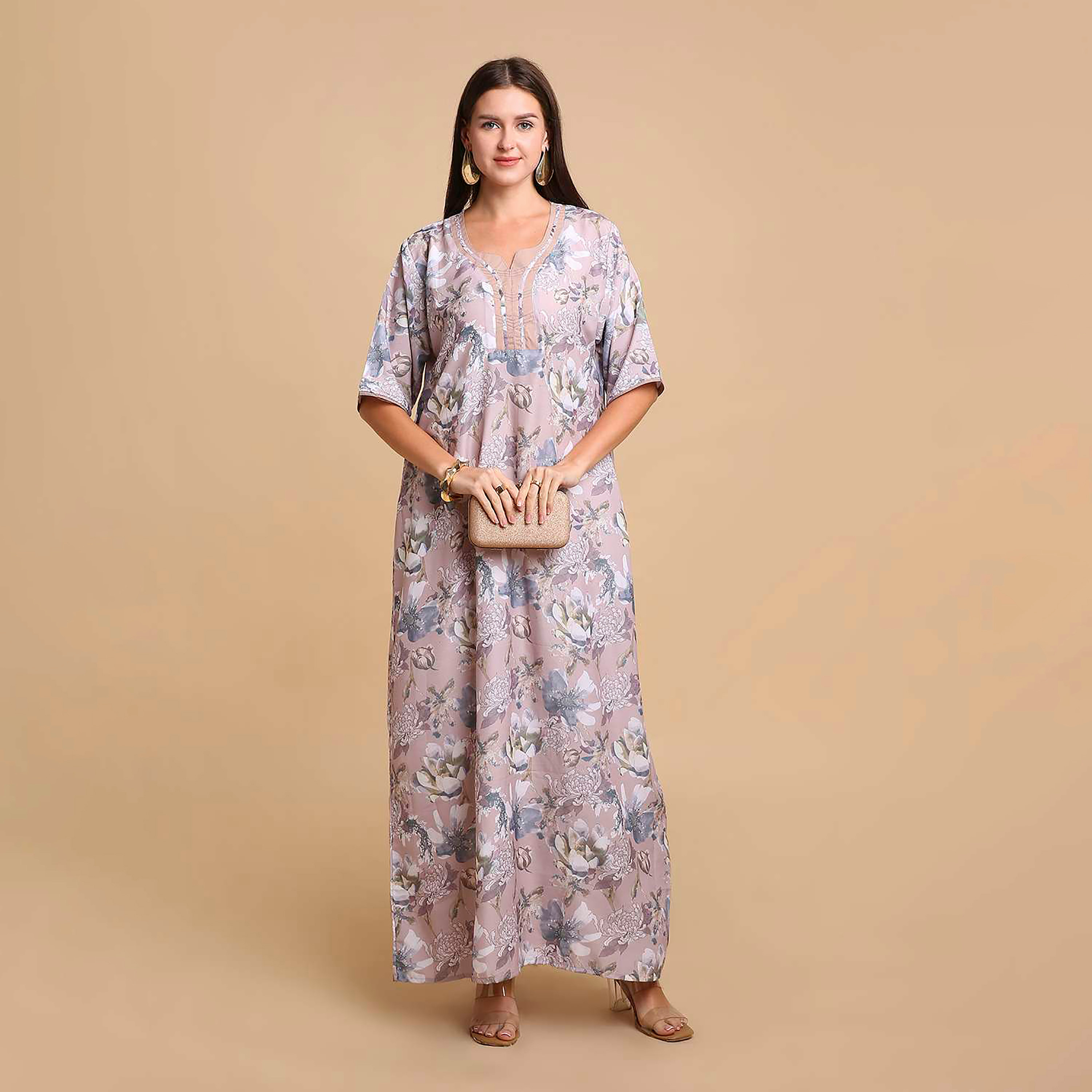 جلابية نسائية بطبعة ورود من هانا اند سارة-women-arabicclothing-jalabiyas-image-1