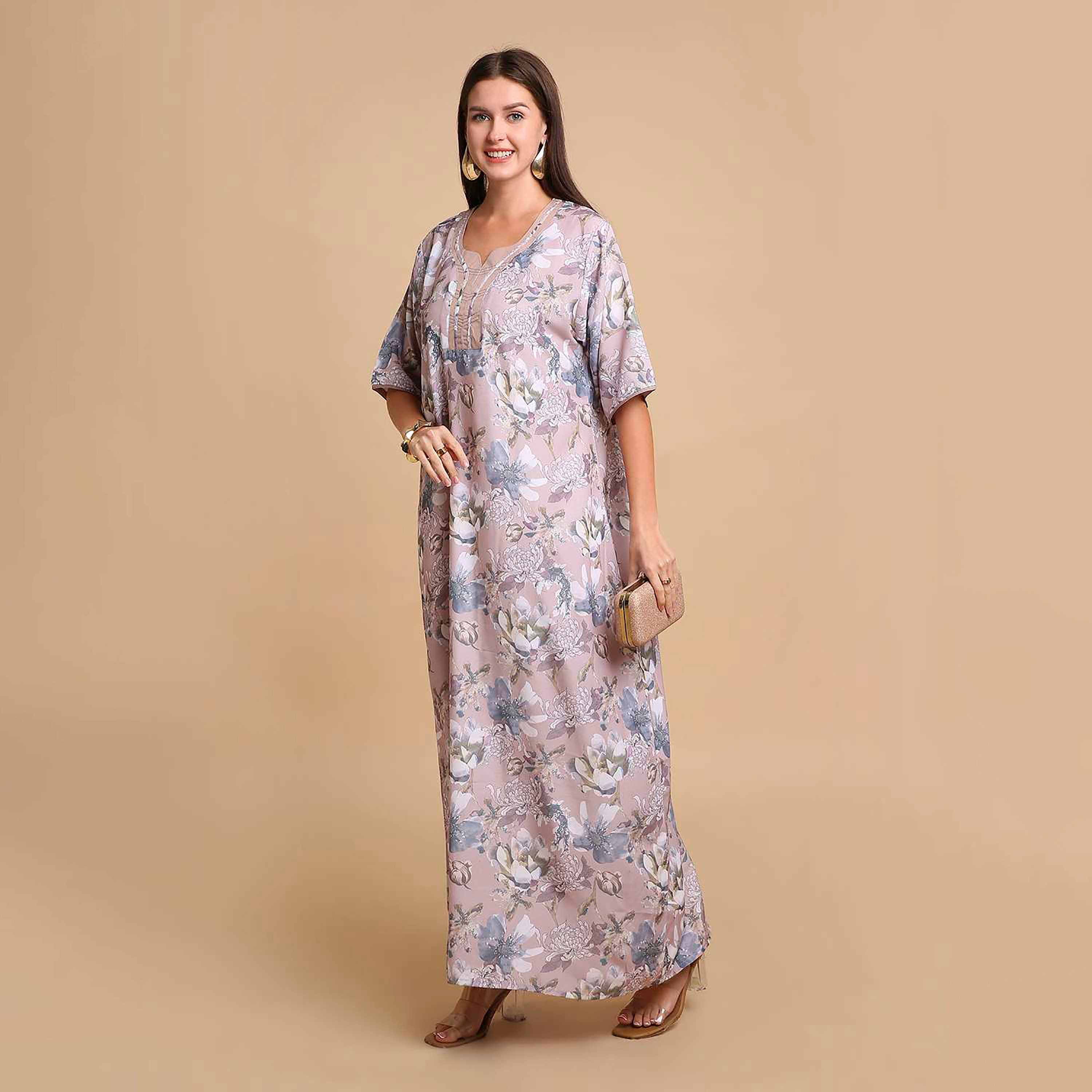 جلابية نسائية بطبعة ورود من هانا اند سارة-women-arabicclothing-jalabiyas-image-3