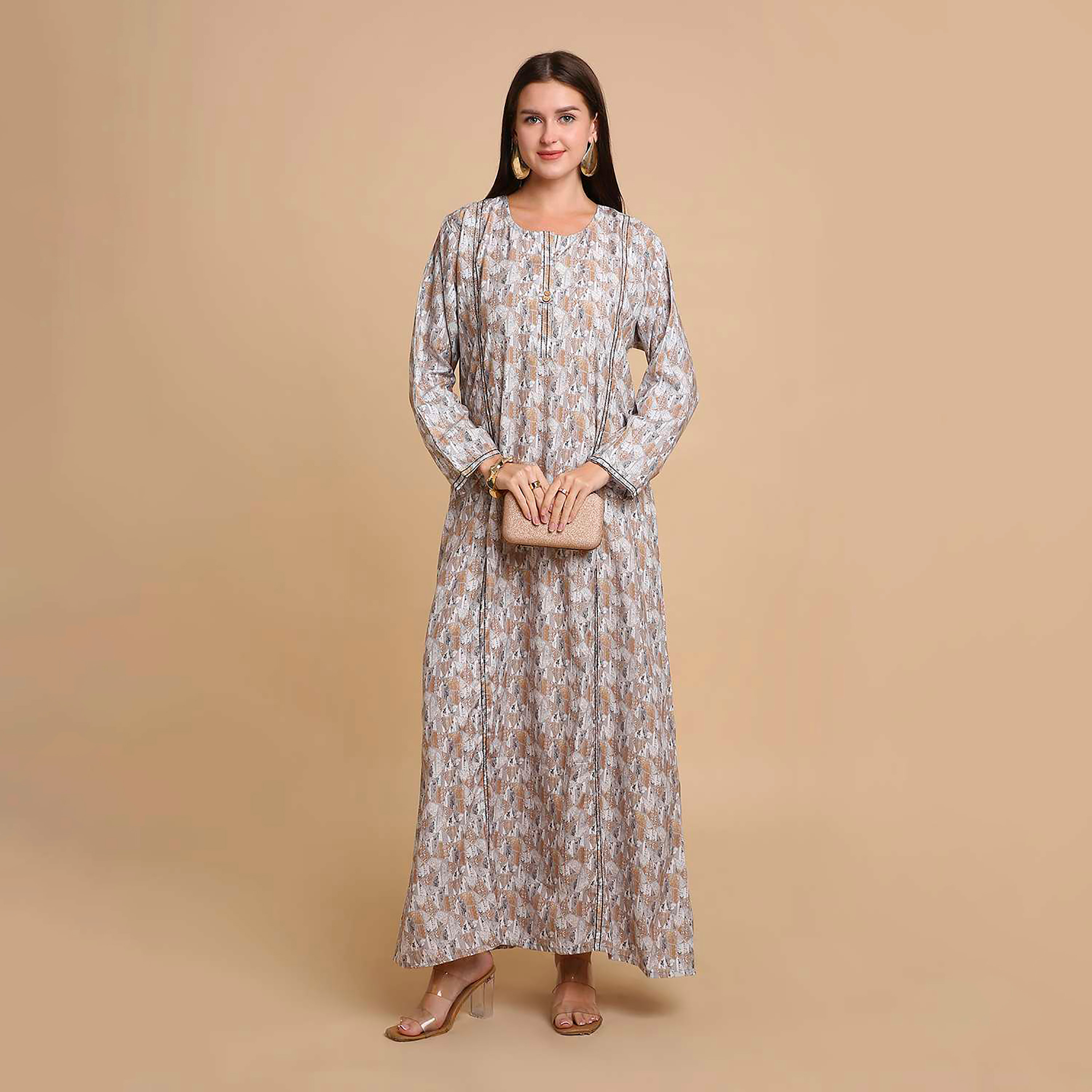 جلابية نسائية بطبعة أشكال هندسية من هانا اند سارة-women-arabicclothing-jalabiyas-image-1