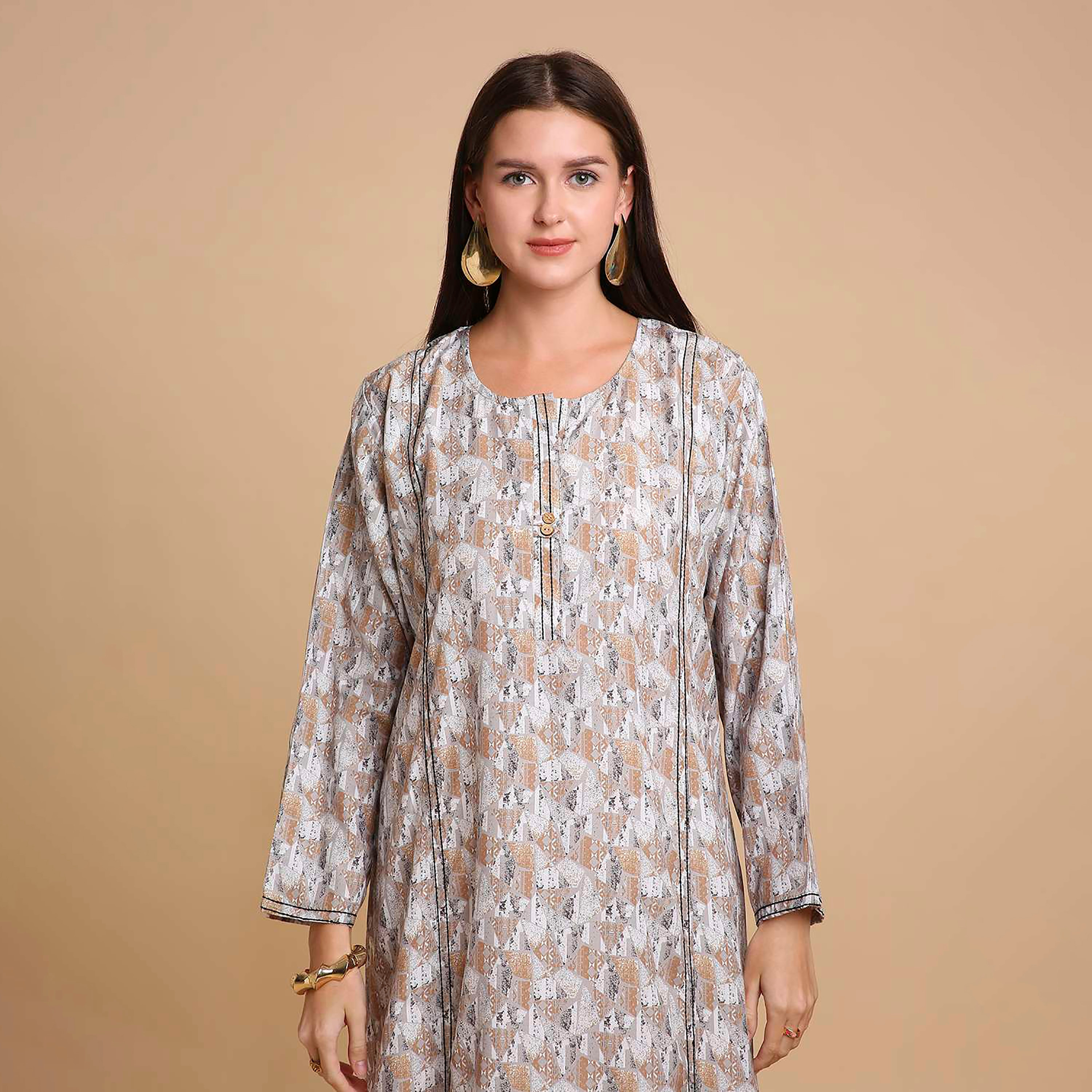 جلابية نسائية بطبعة أشكال هندسية من هانا اند سارة-women-arabicclothing-jalabiyas-image-2