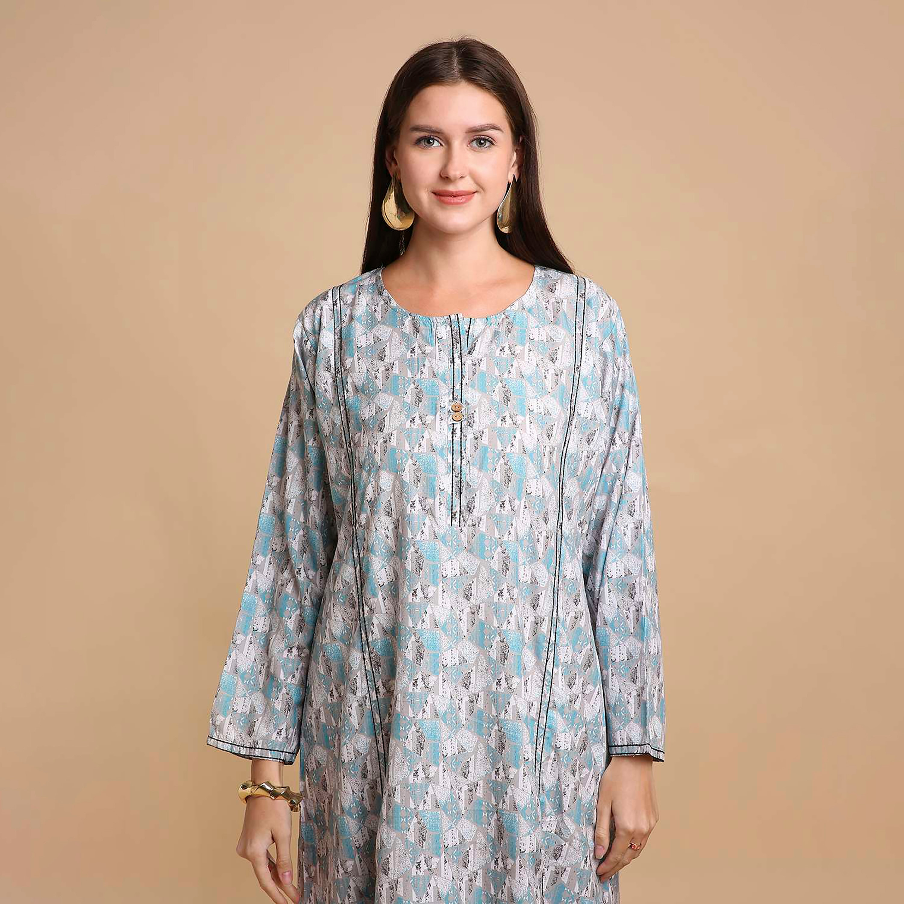 جلابية نسائية بطبعة أشكال هندسية من هانا اند سارة-women-arabicclothing-jalabiyas-image-7