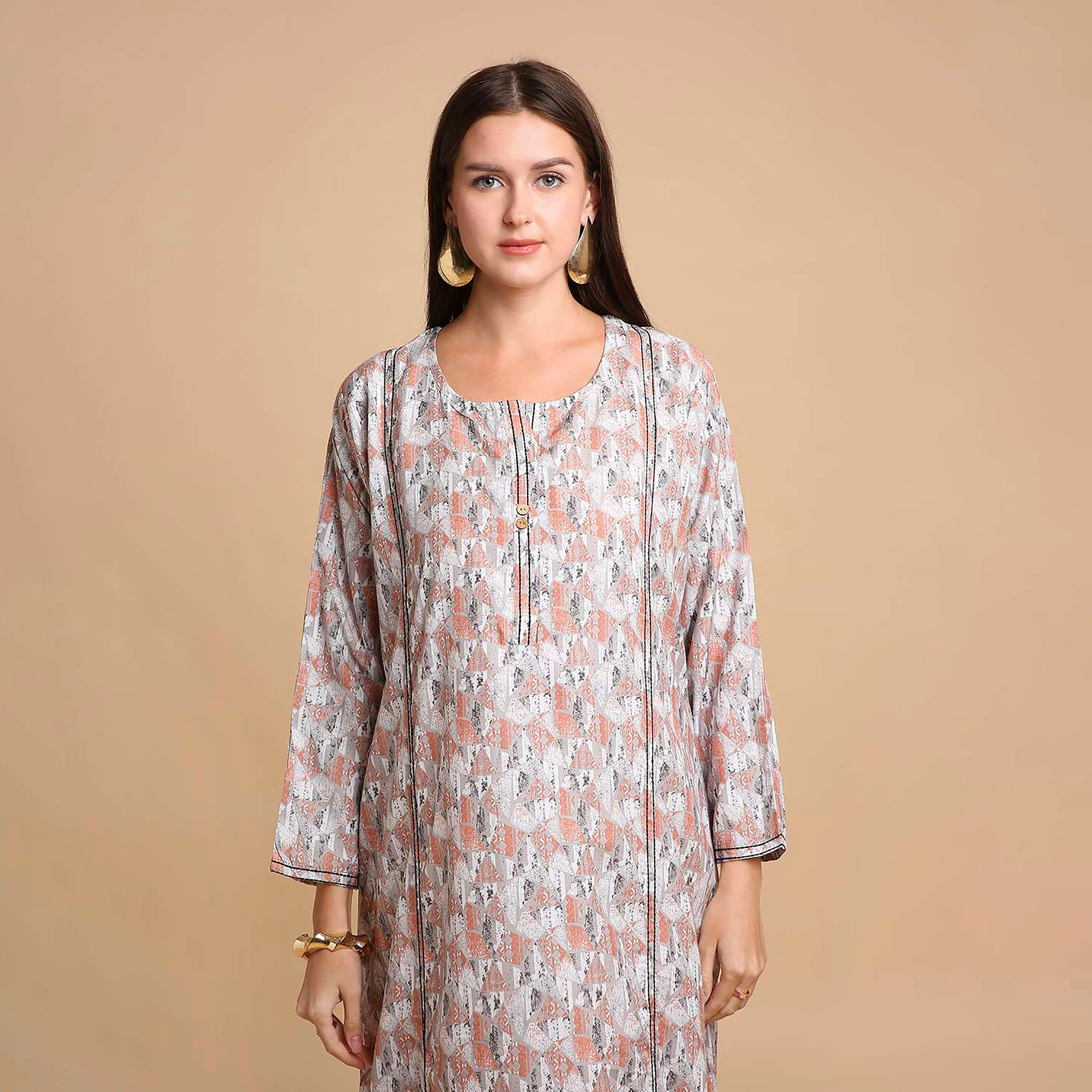 جلابية نسائية بطبعة أشكال هندسية من هانا اند سارة-women-arabicclothing-jalabiyas-image-12