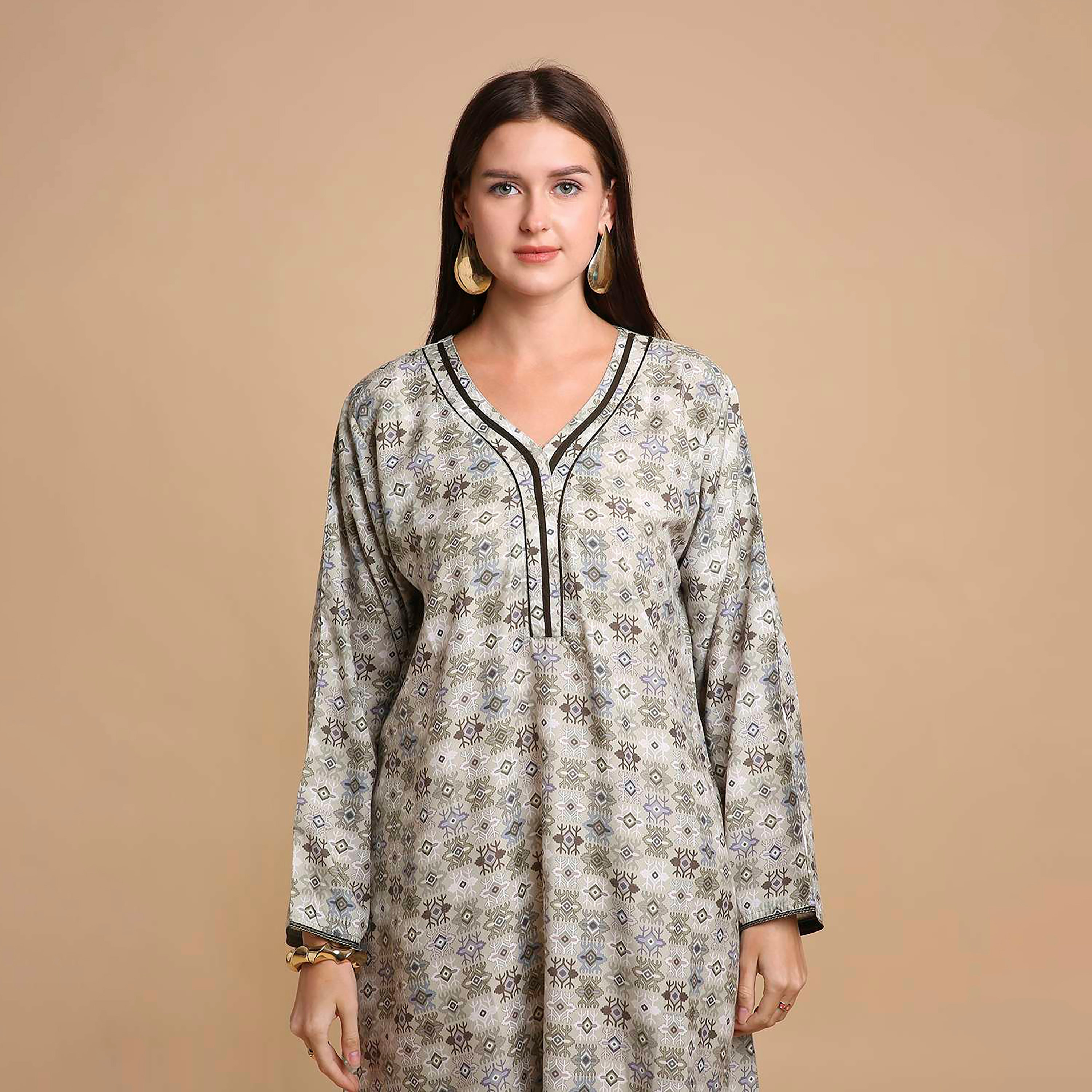 HanaandSara Geometric Print Women's Jalabiya-women-arabicclothing-jalabiyas-image-2
