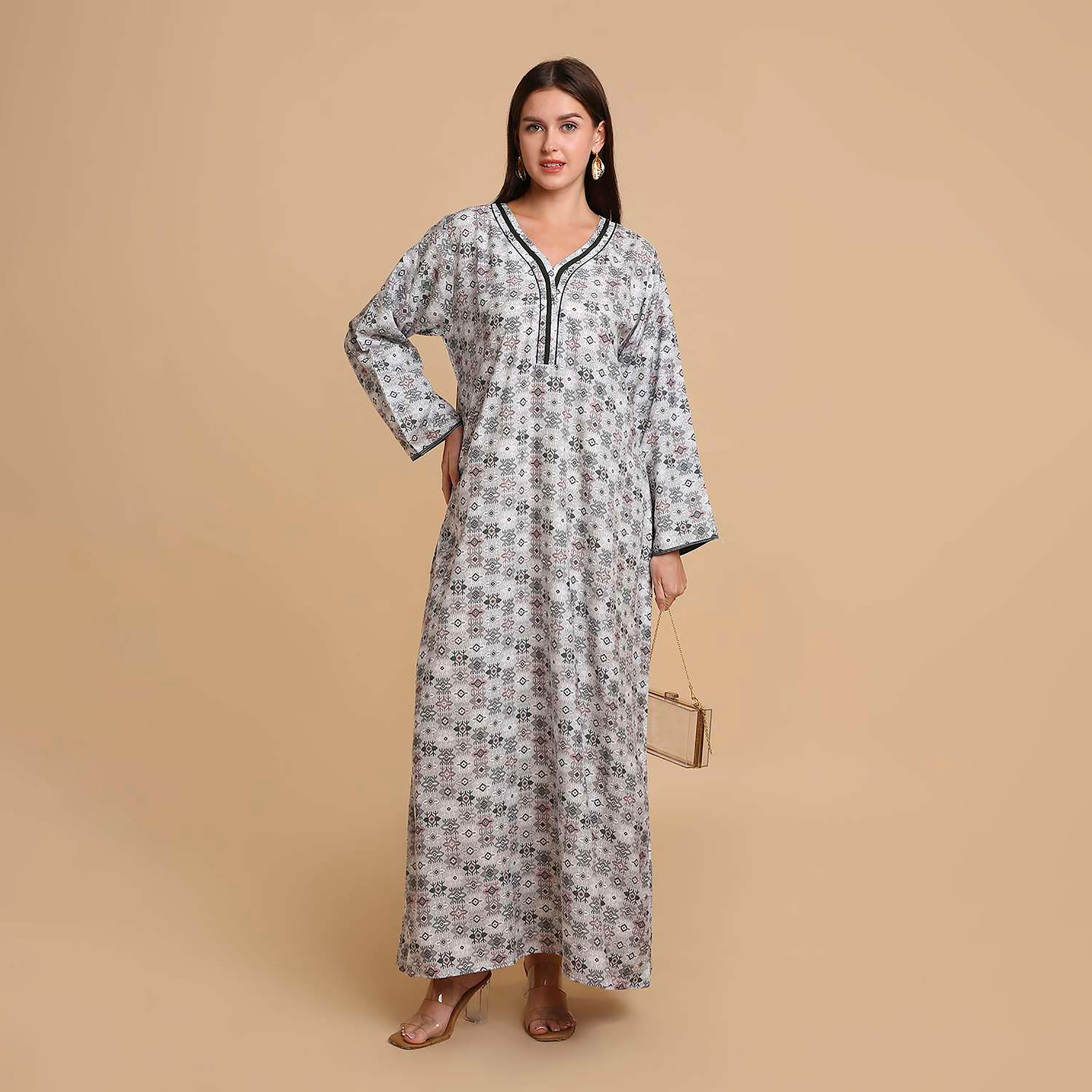 HanaandSara Geometric Print Women's Jalabiya-women-arabicclothing-jalabiyas-image-1