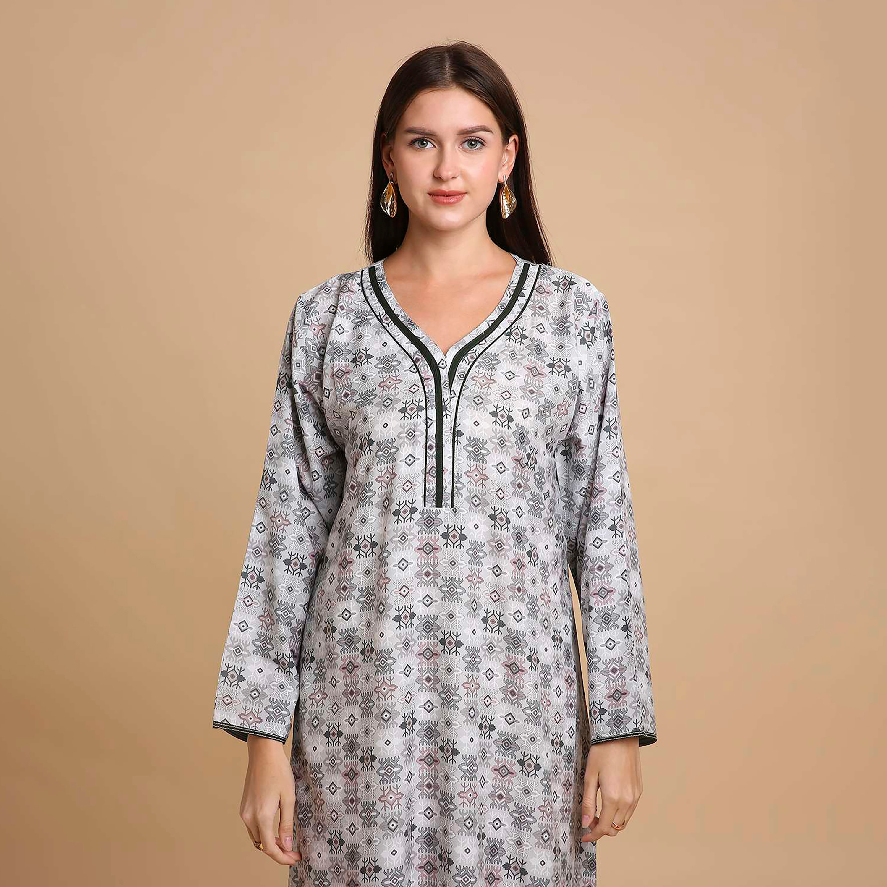 HanaandSara Geometric Print Women's Jalabiya-women-arabicclothing-jalabiyas-image-2