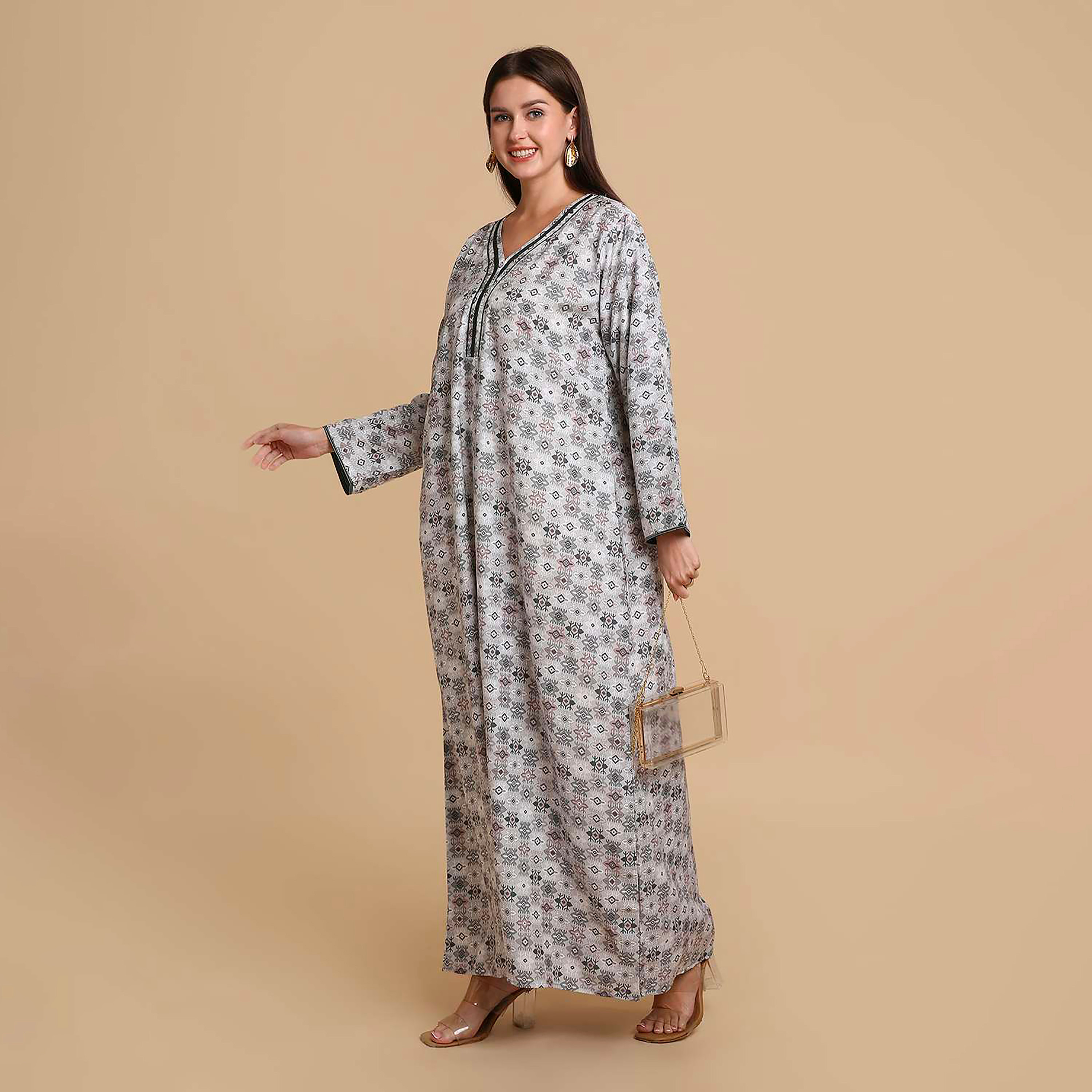 HanaandSara Geometric Print Women's Jalabiya-women-arabicclothing-jalabiyas-image-3