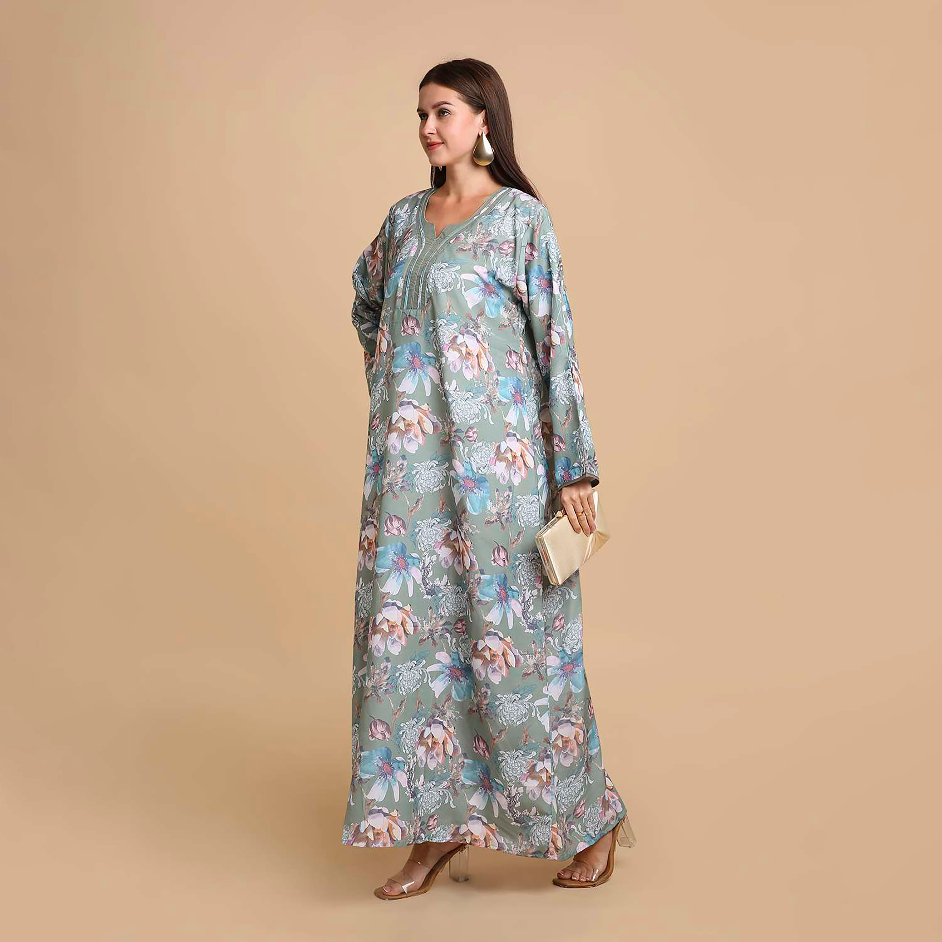 جلابية نسائية بطبعة ورود من هانا اند سارة-women-arabicclothing-jalabiyas-image-3