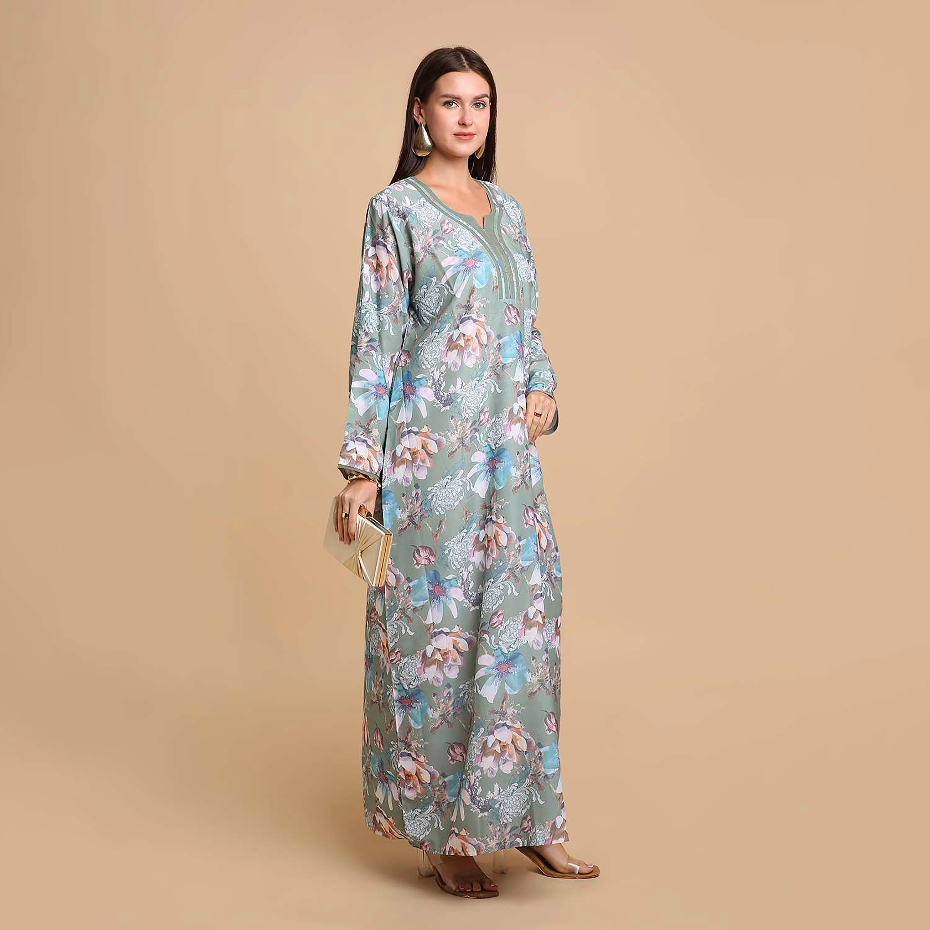 HanaandSara Floral Print Women's Jalabiya-women-arabicclothing-jalabiyas-image-4