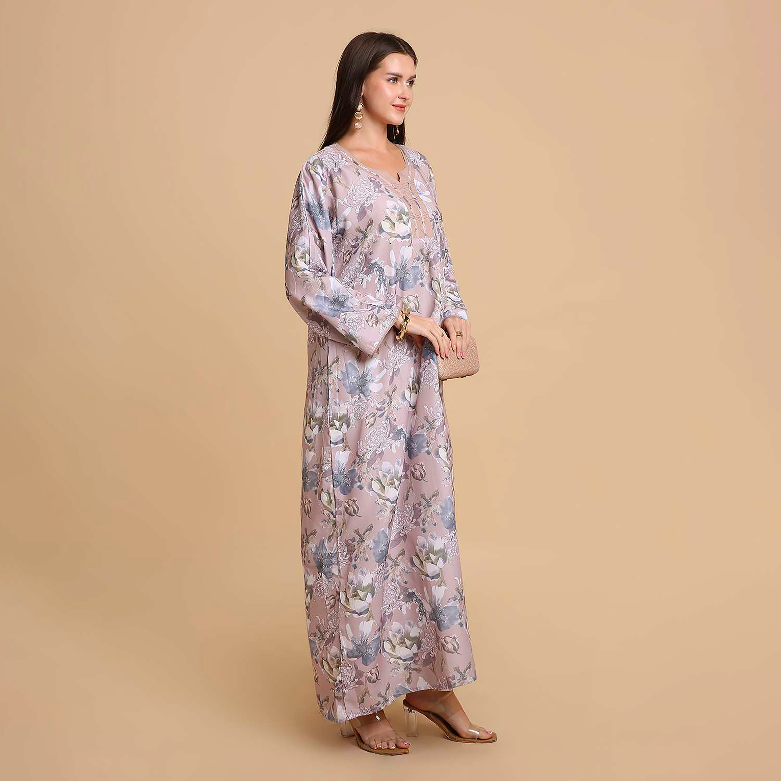 جلابية نسائية بطبعة ورود من هانا اند سارة-women-arabicclothing-jalabiyas-image-4
