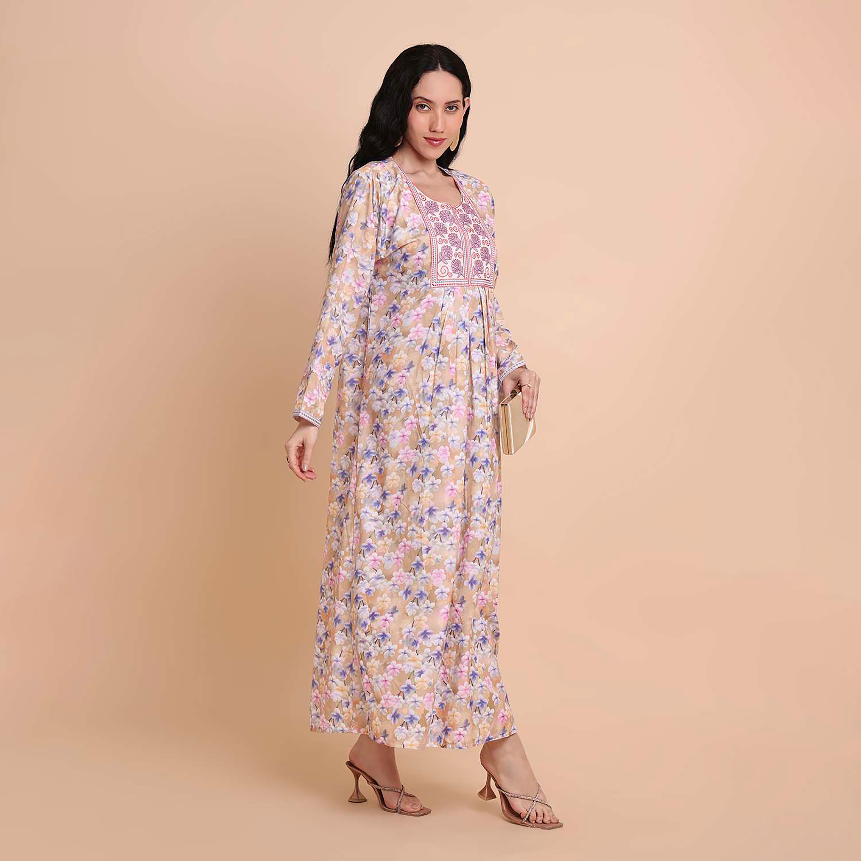 HanaandSara Floral Print Embroidered Yoke Women's Jalabiya-women-arabicclothing-jalabiyas-image-8