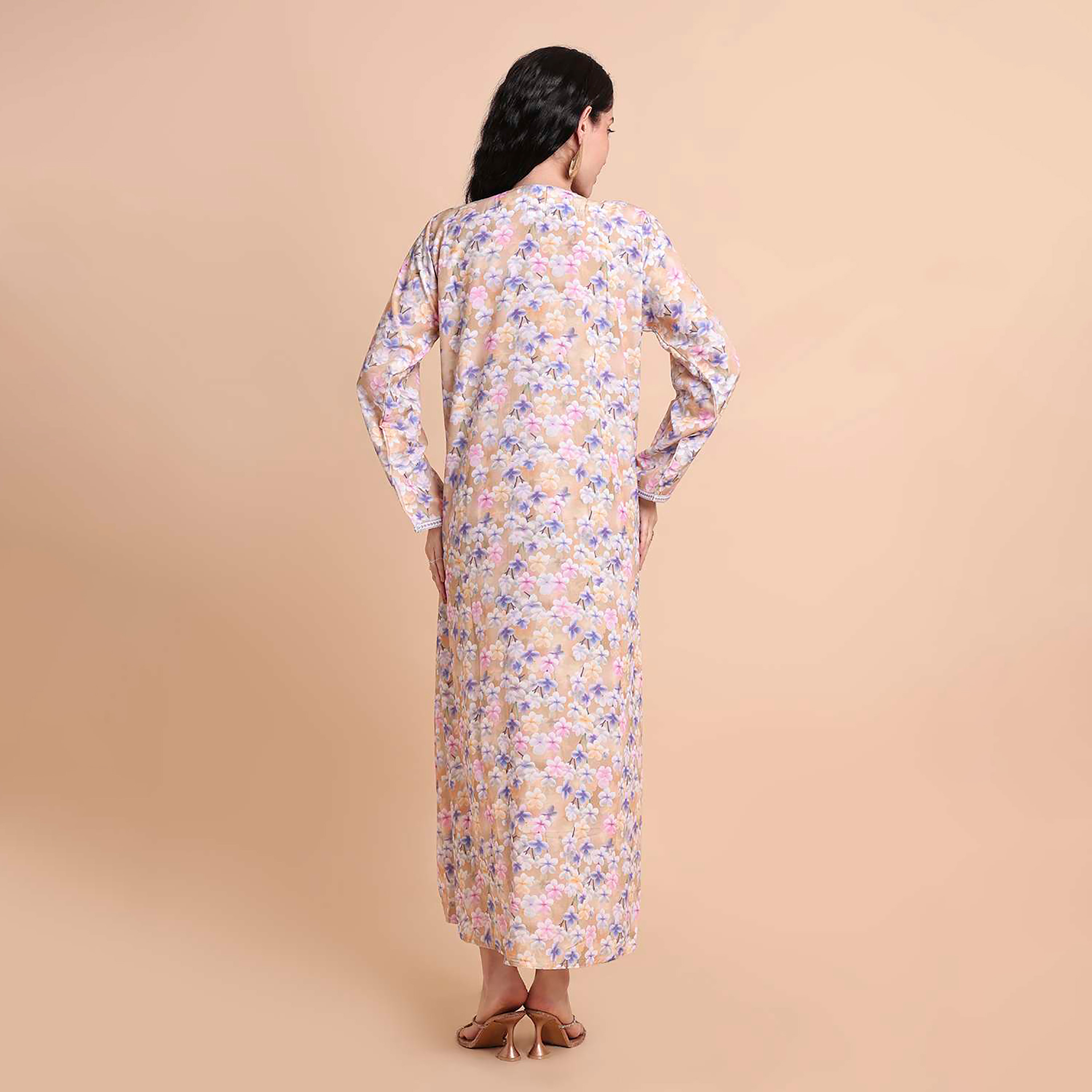 HanaandSara Floral Print Embroidered Yoke Women's Jalabiya-women-arabicclothing-jalabiyas-image-9