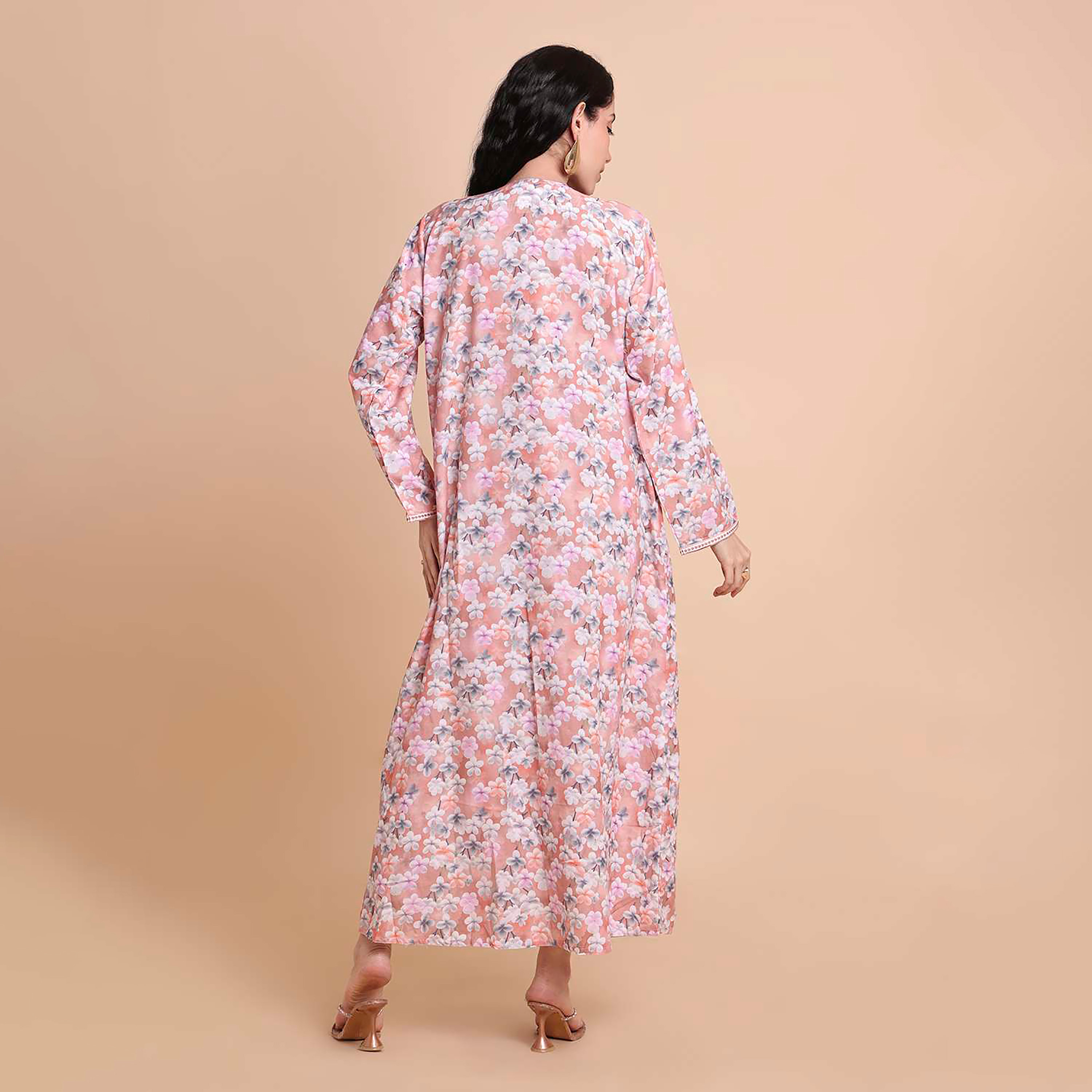 HanaandSara Floral Print Embroidered Yoke Women's Jalabiya-women-arabicclothing-jalabiyas-image-4