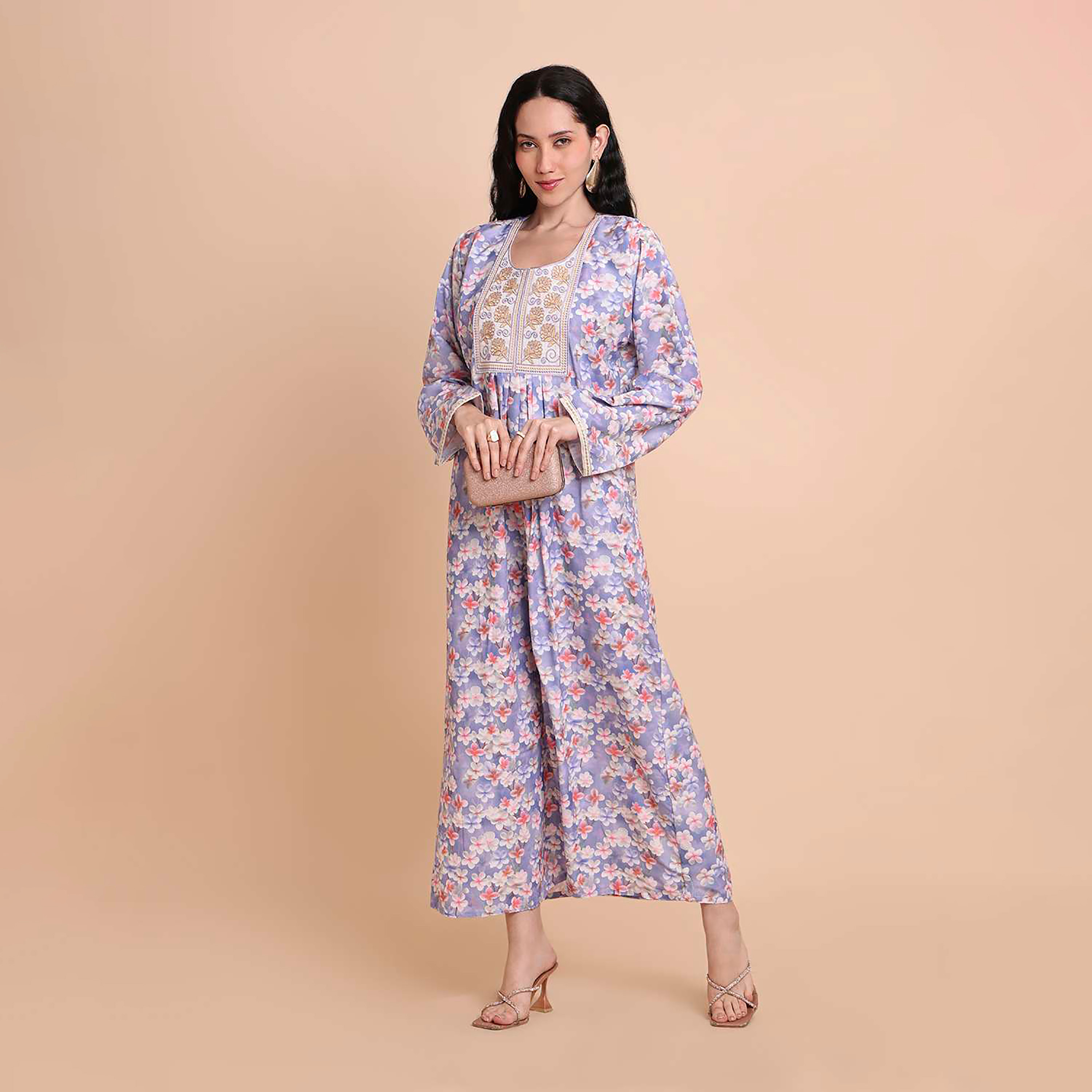جلابية نسائية مطرزة بنقشة زهور من هنا اند سارة-women-arabicclothing-jalabiyas-image-1