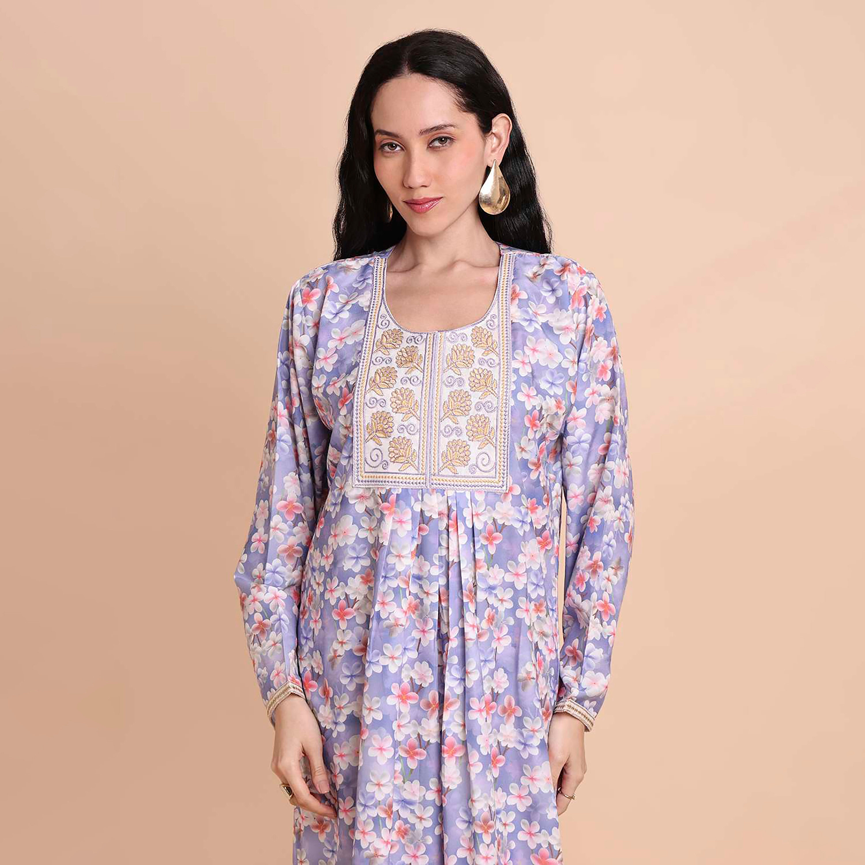 HanaandSara Floral Print Embroidered Yoke Women's Jalabiya-women-arabicclothing-jalabiyas-image-11