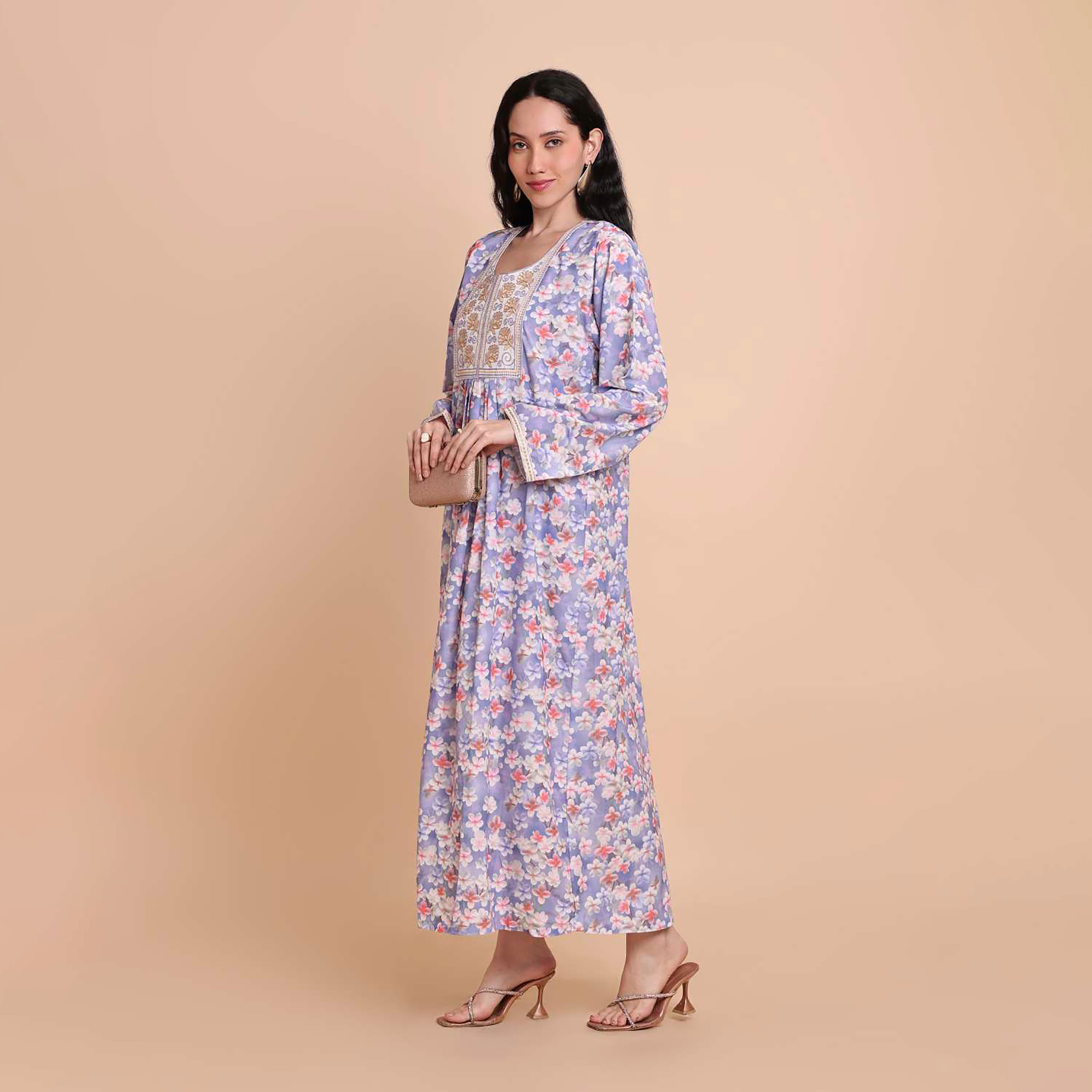 HanaandSara Floral Print Embroidered Yoke Women's Jalabiya-women-arabicclothing-jalabiyas-image-12