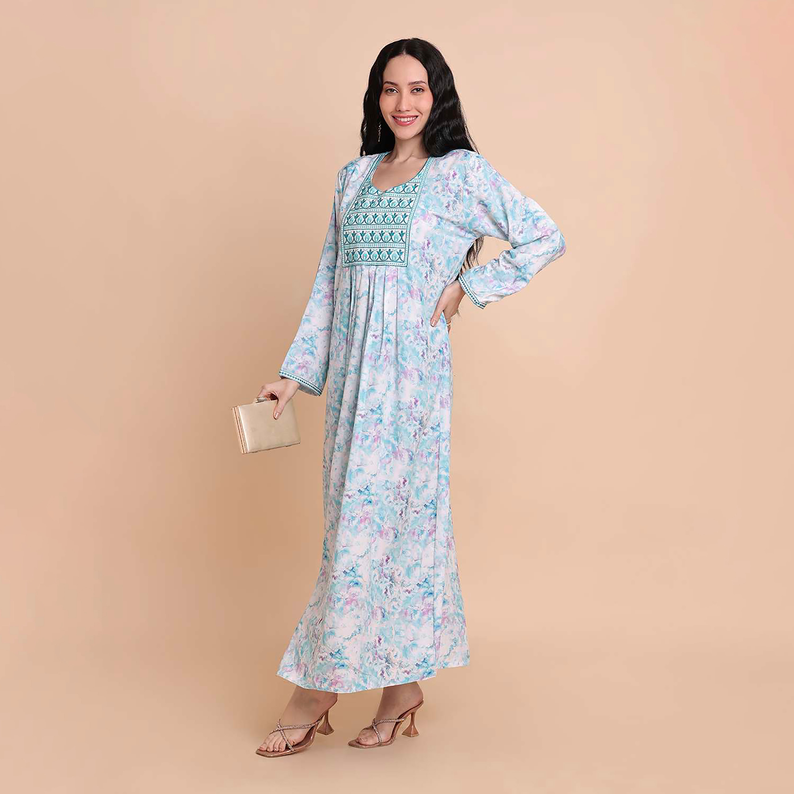 جلابية نسائية مطرزة بنقشة زهور من هنا اند سارة-women-arabicclothing-jalabiyas-image-3