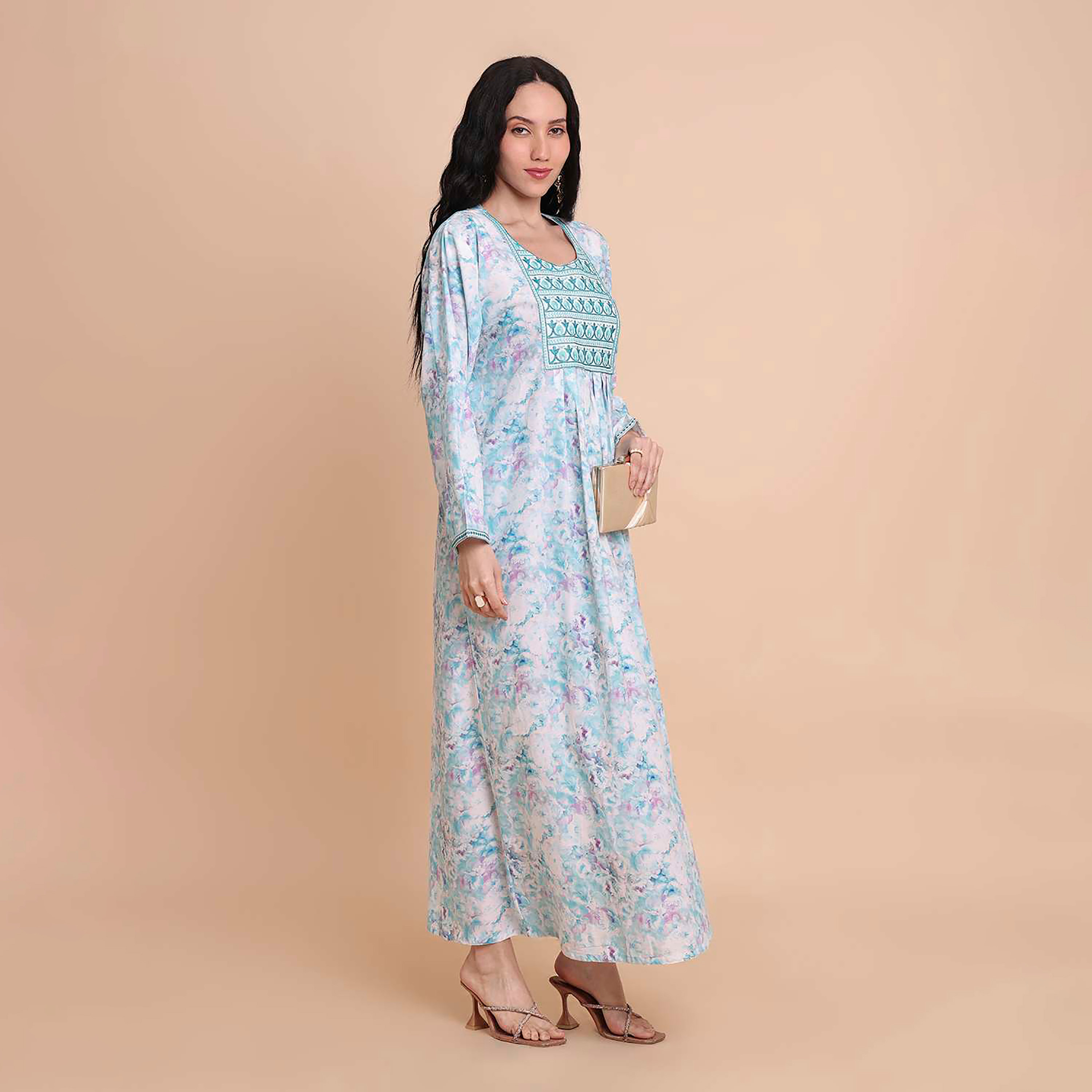 HanaandSara Floral Print Embroidered Yoke Women's Jalabiya-women-arabicclothing-jalabiyas-image-9