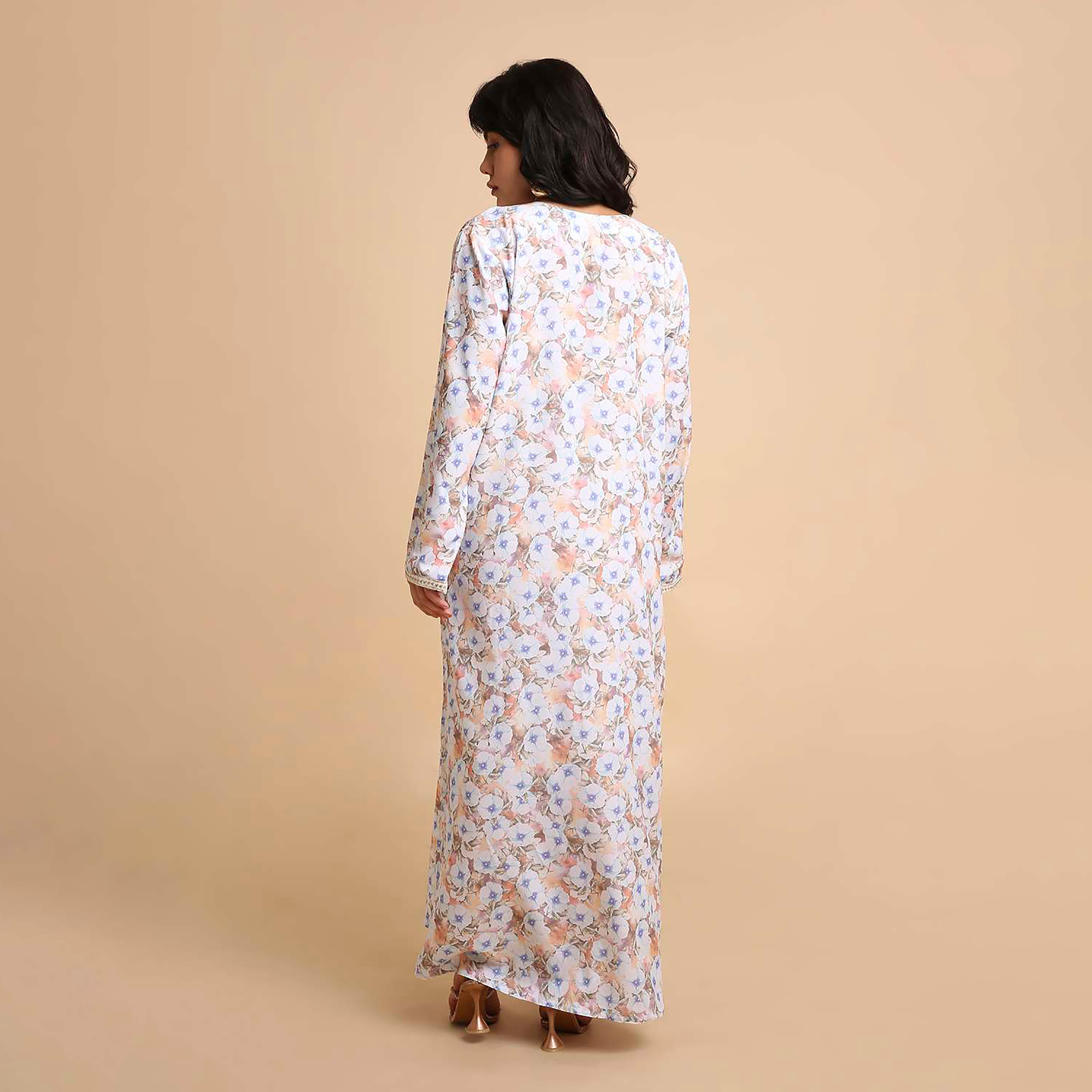 HanaandSara Floral Print Embroidered Yoke Women's Jalabiya-women-arabicclothing-jalabiyas-image-5