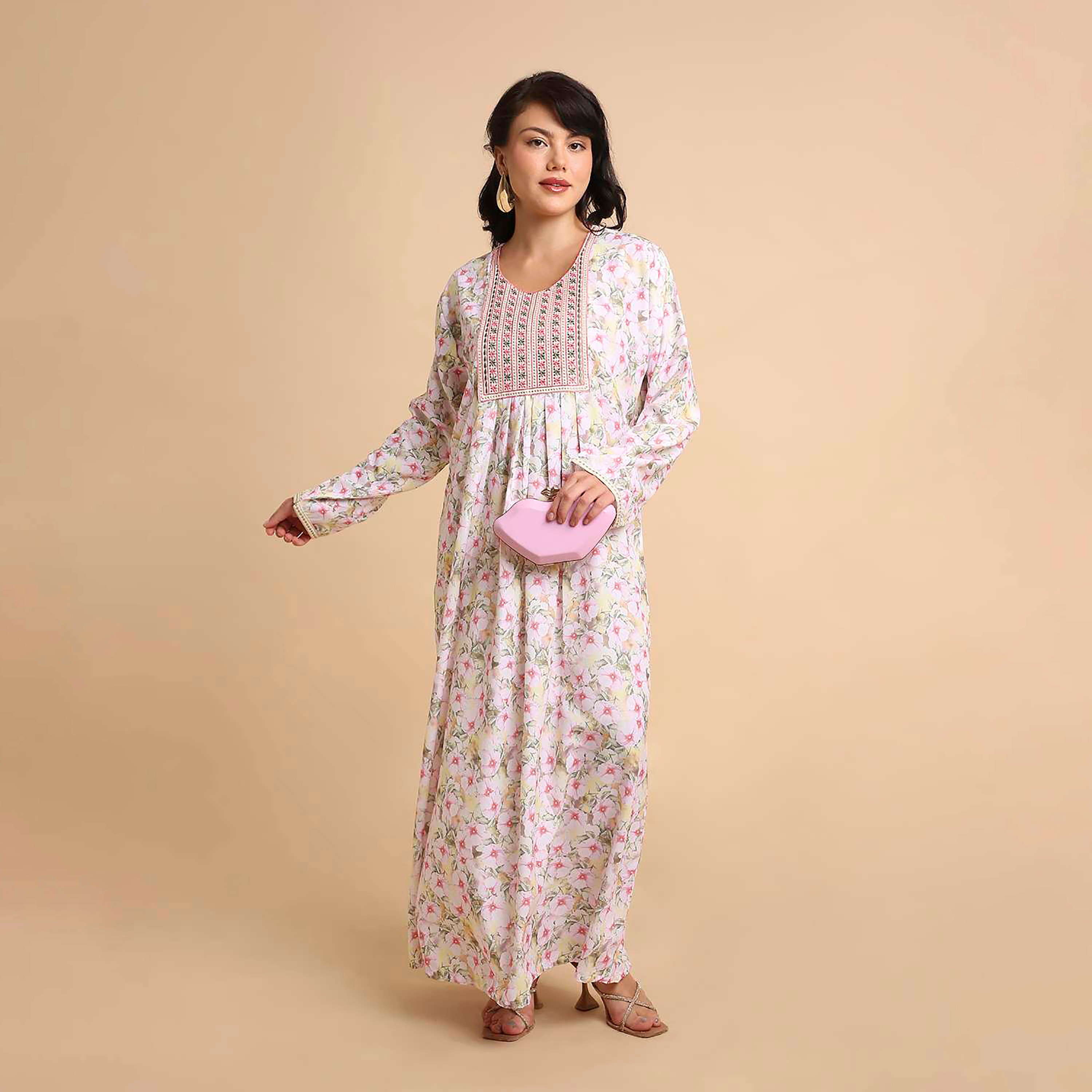 جلابية نسائية مطرزة بنقشة زهور من هنا اند سارة-women-arabicclothing-jalabiyas-image-11