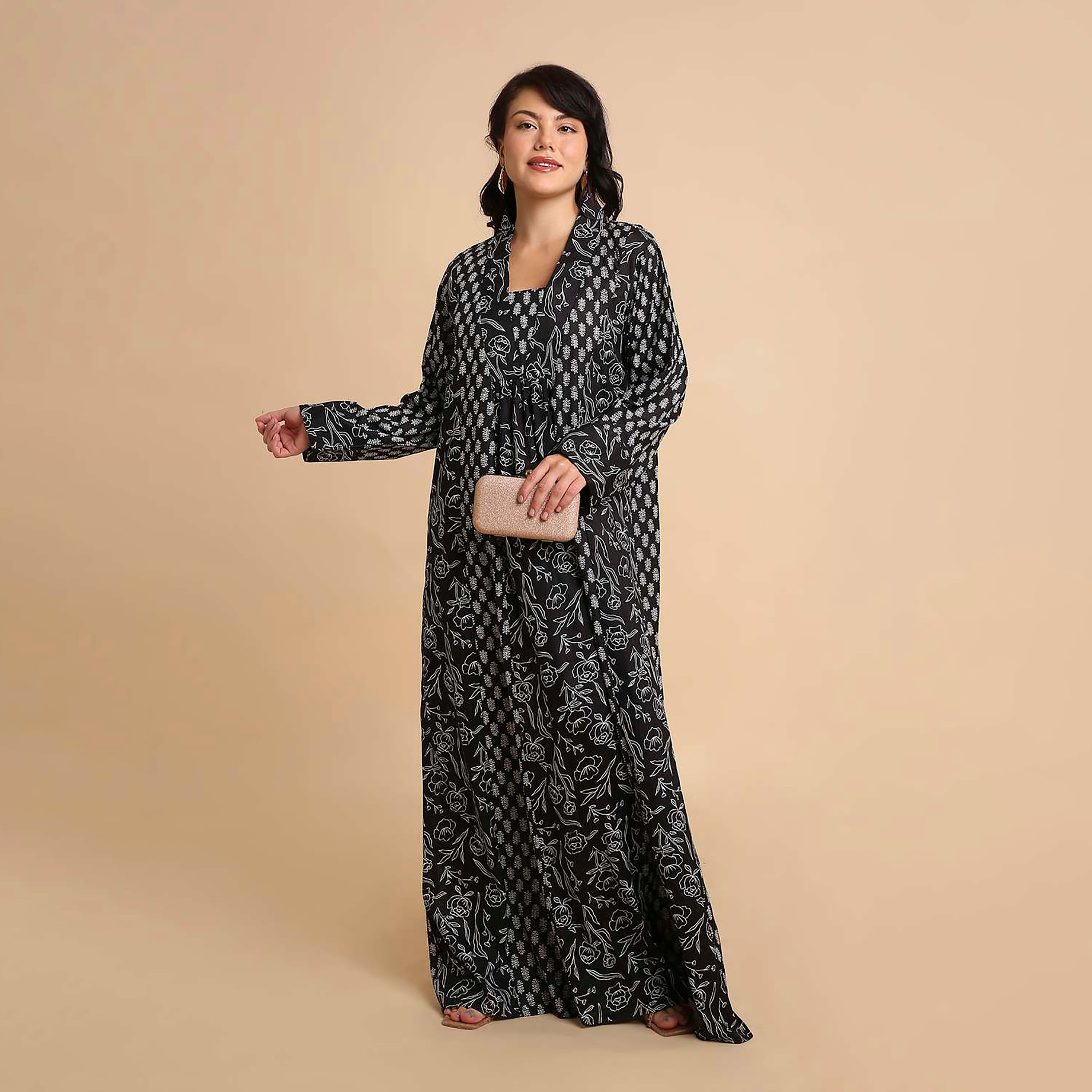HanaandSara Floral Booti Print Square Neck Cotton Women's Jalabiya-women-arabicclothing-jalabiyas-image-6