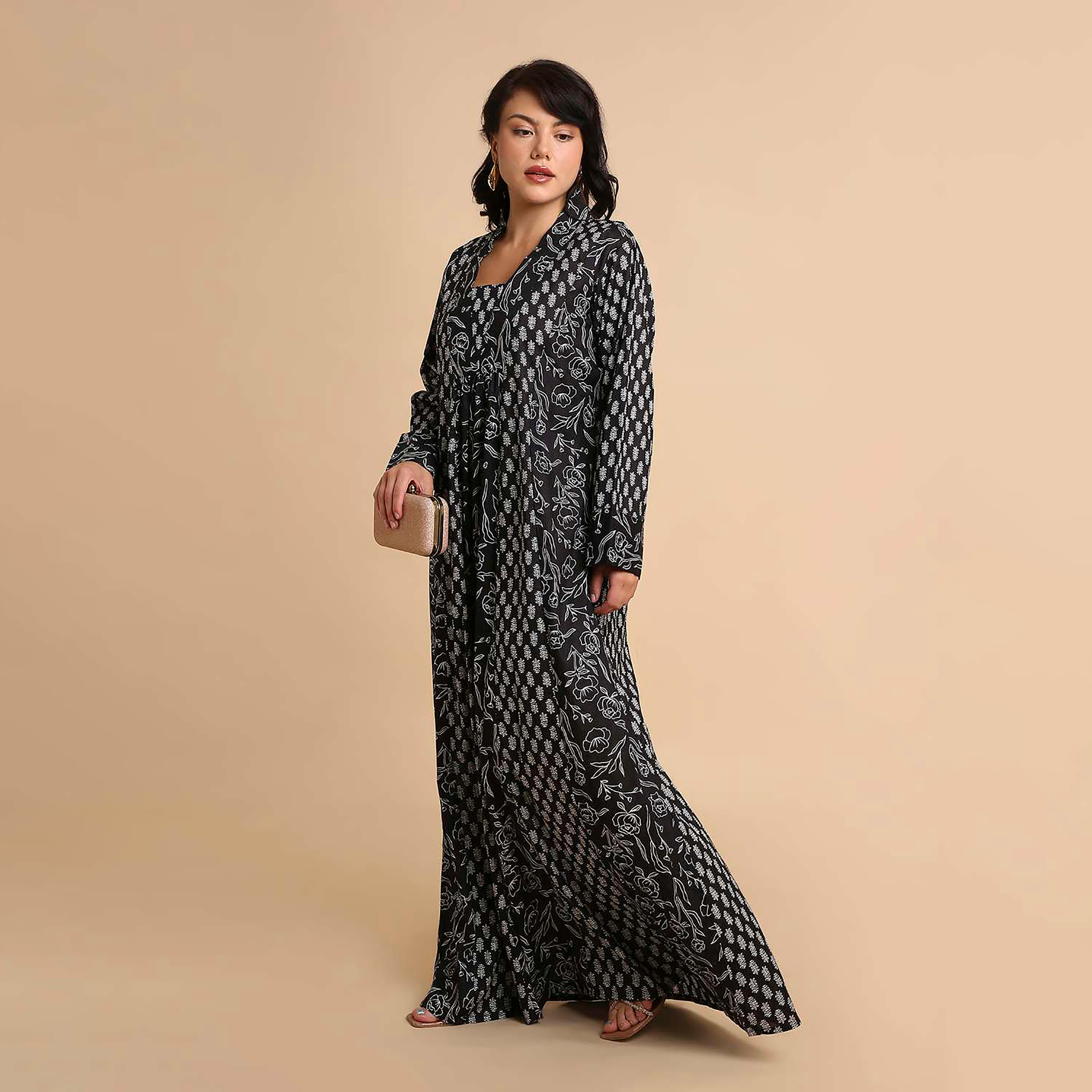 HanaandSara Floral Booti Print Square Neck Cotton Women's Jalabiya-women-arabicclothing-jalabiyas-image-8