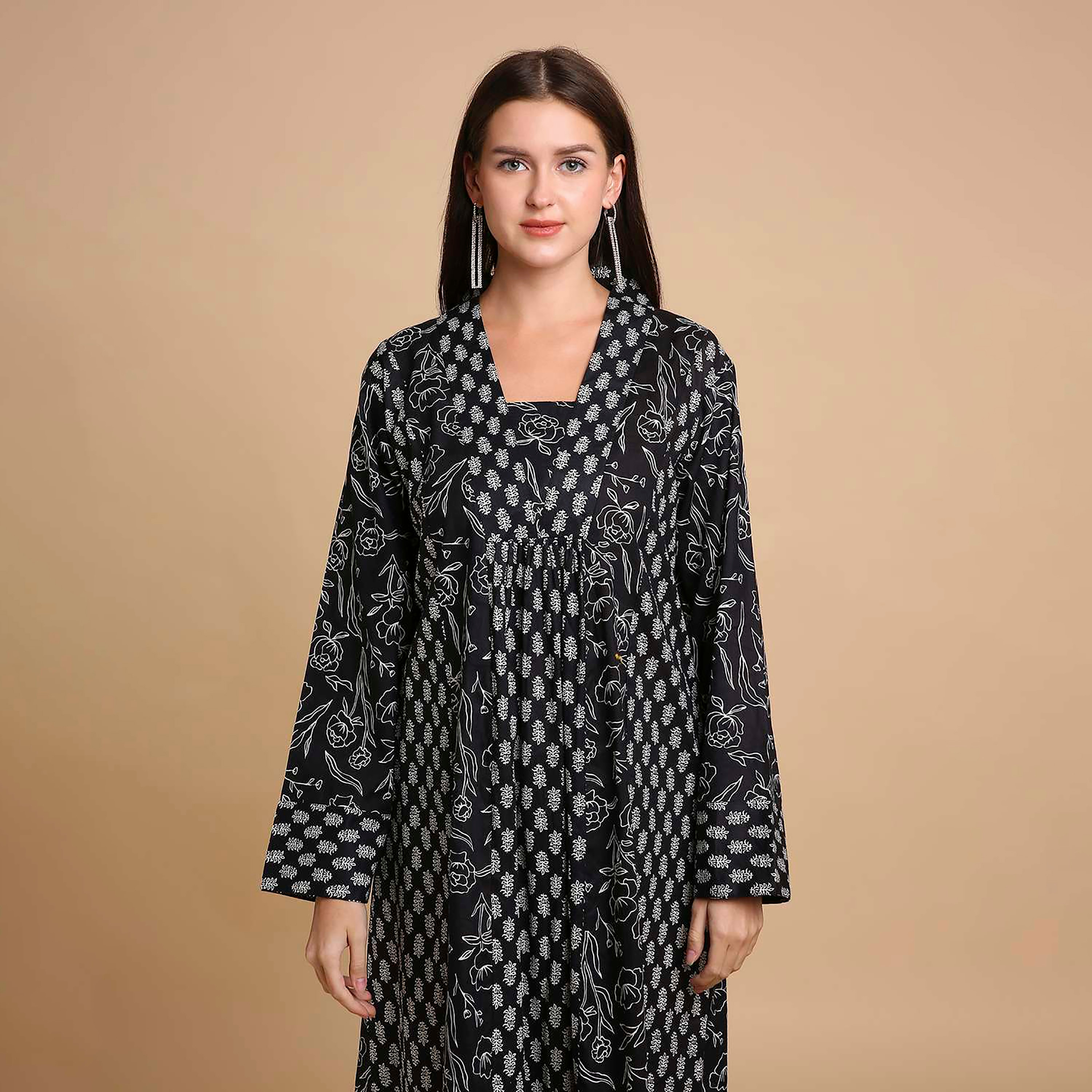 HanaandSara Floral Booti Print Square Neck Cotton Women's Jalabiya-women-arabicclothing-jalabiyas-image-17