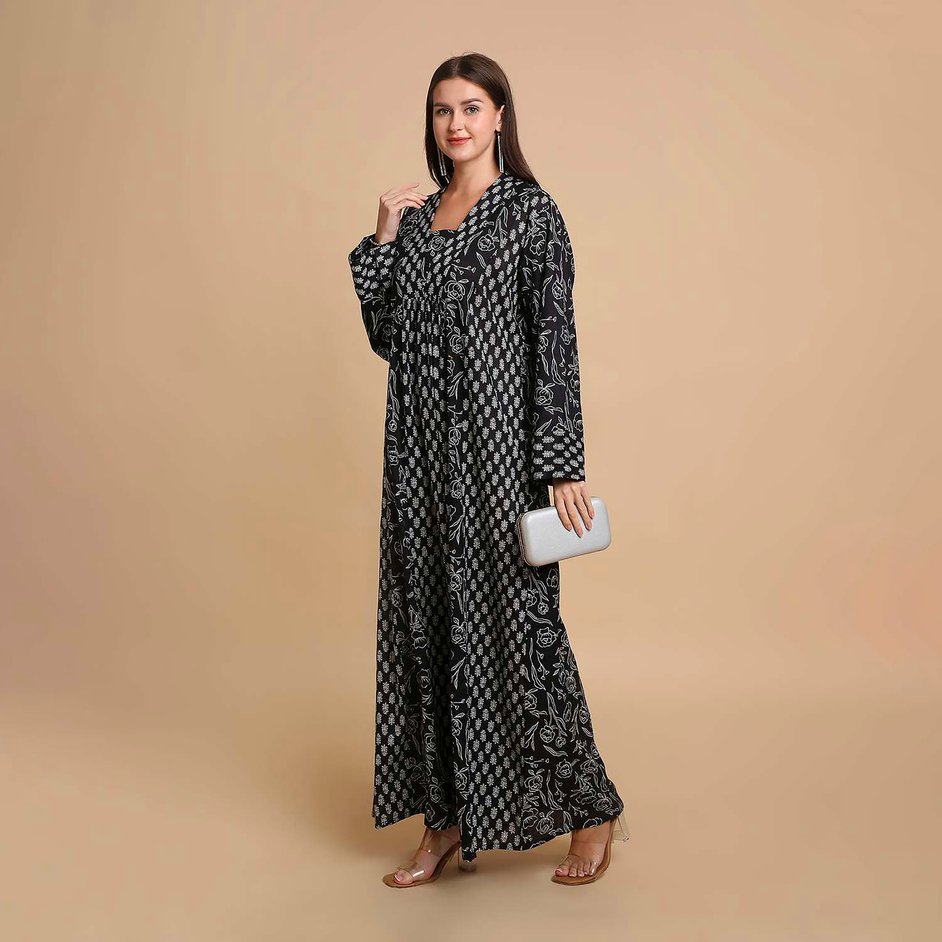 HanaandSara Floral Booti Print Square Neck Cotton Women's Jalabiya-women-arabicclothing-jalabiyas-image-18