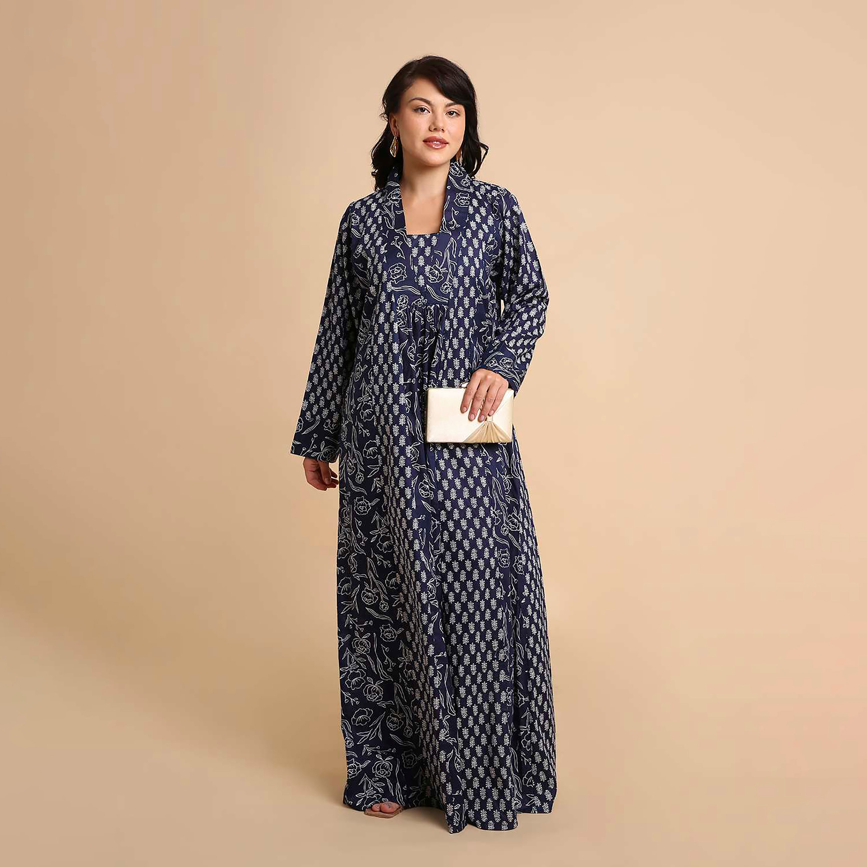 HanaandSara Floral Booti Print Square Neck Cotton Women's Jalabiya-women-arabicclothing-jalabiyas-image-1