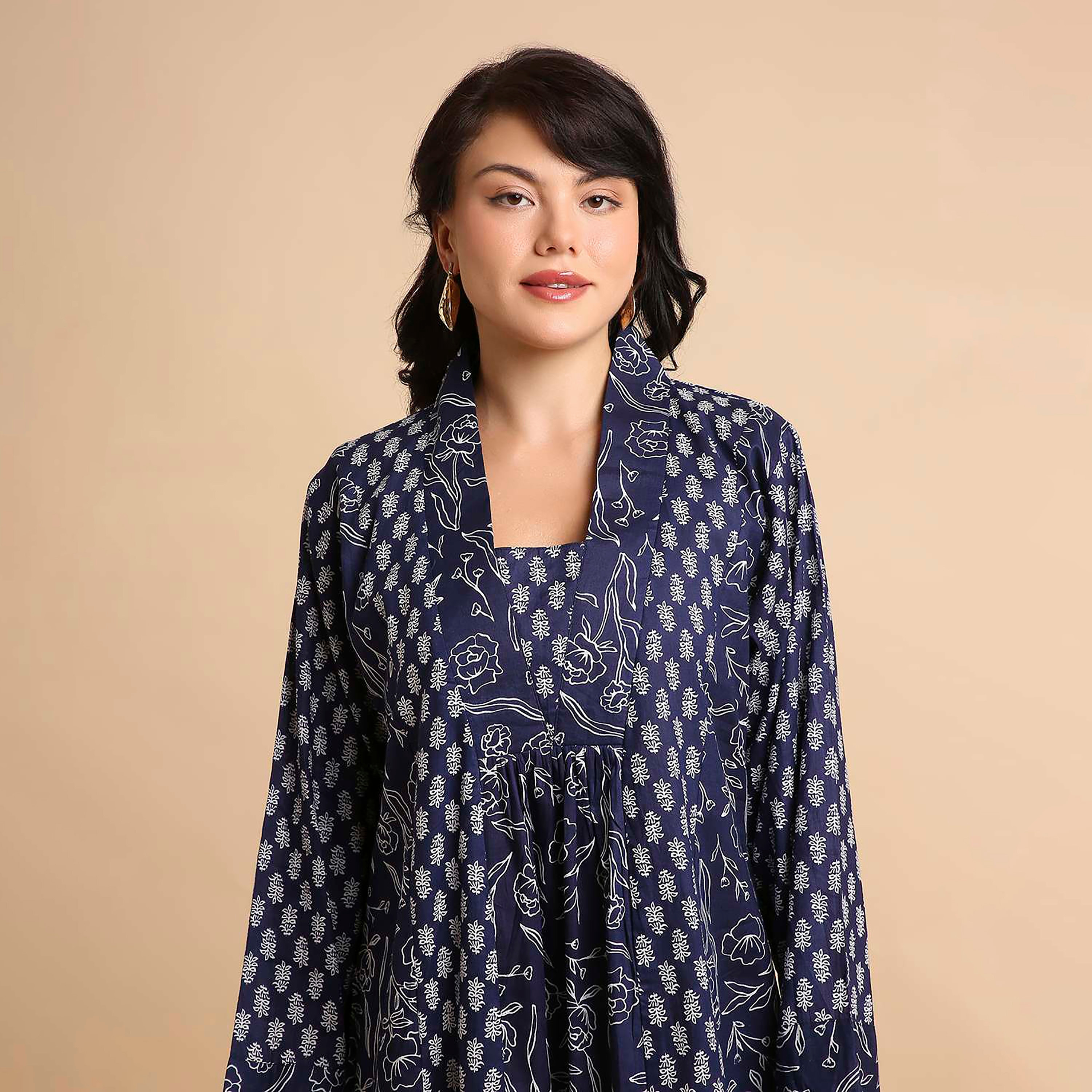 HanaandSara Floral Booti Print Square Neck Cotton Women's Jalabiya-women-arabicclothing-jalabiyas-image-2