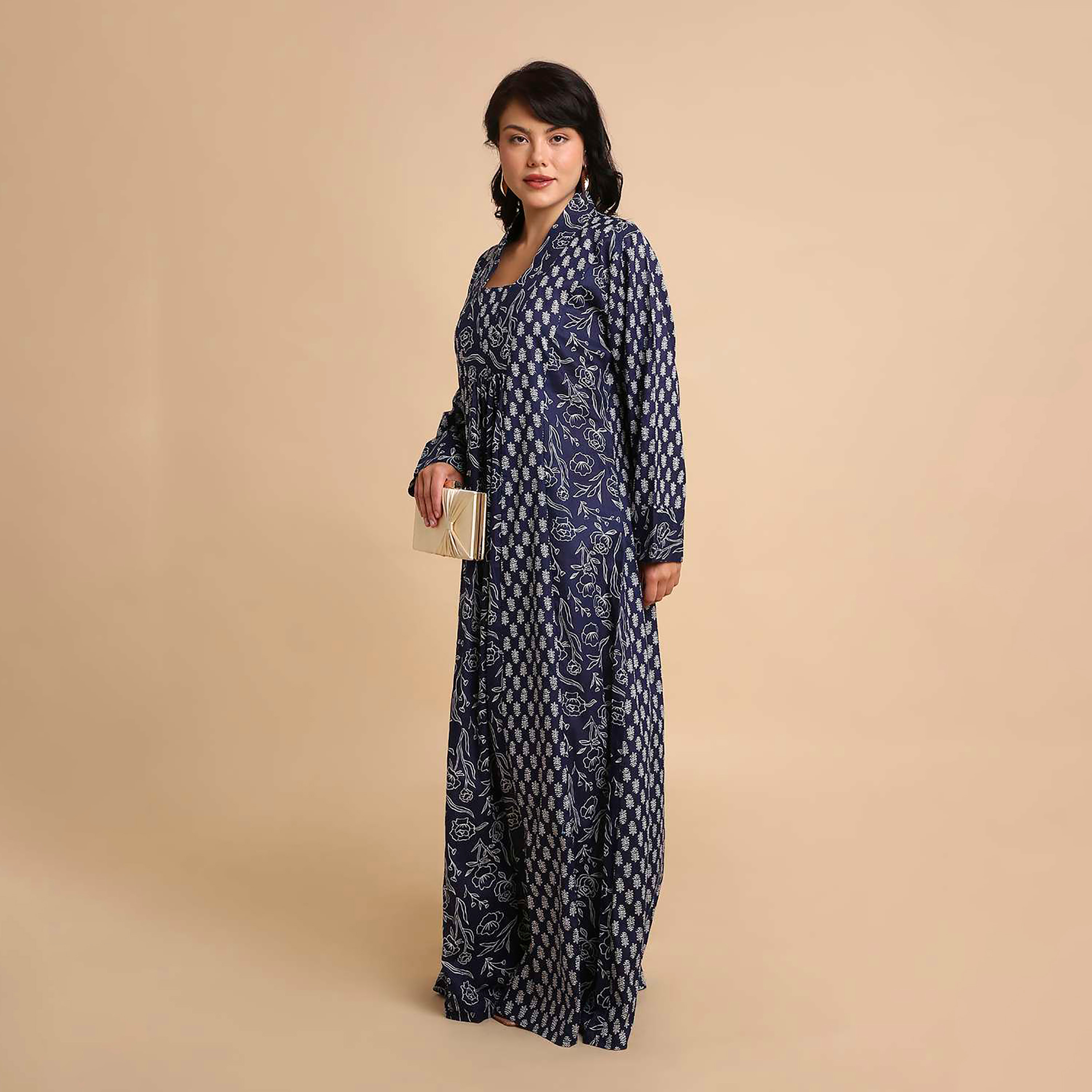 HanaandSara Floral Booti Print Square Neck Cotton Women's Jalabiya-women-arabicclothing-jalabiyas-image-3