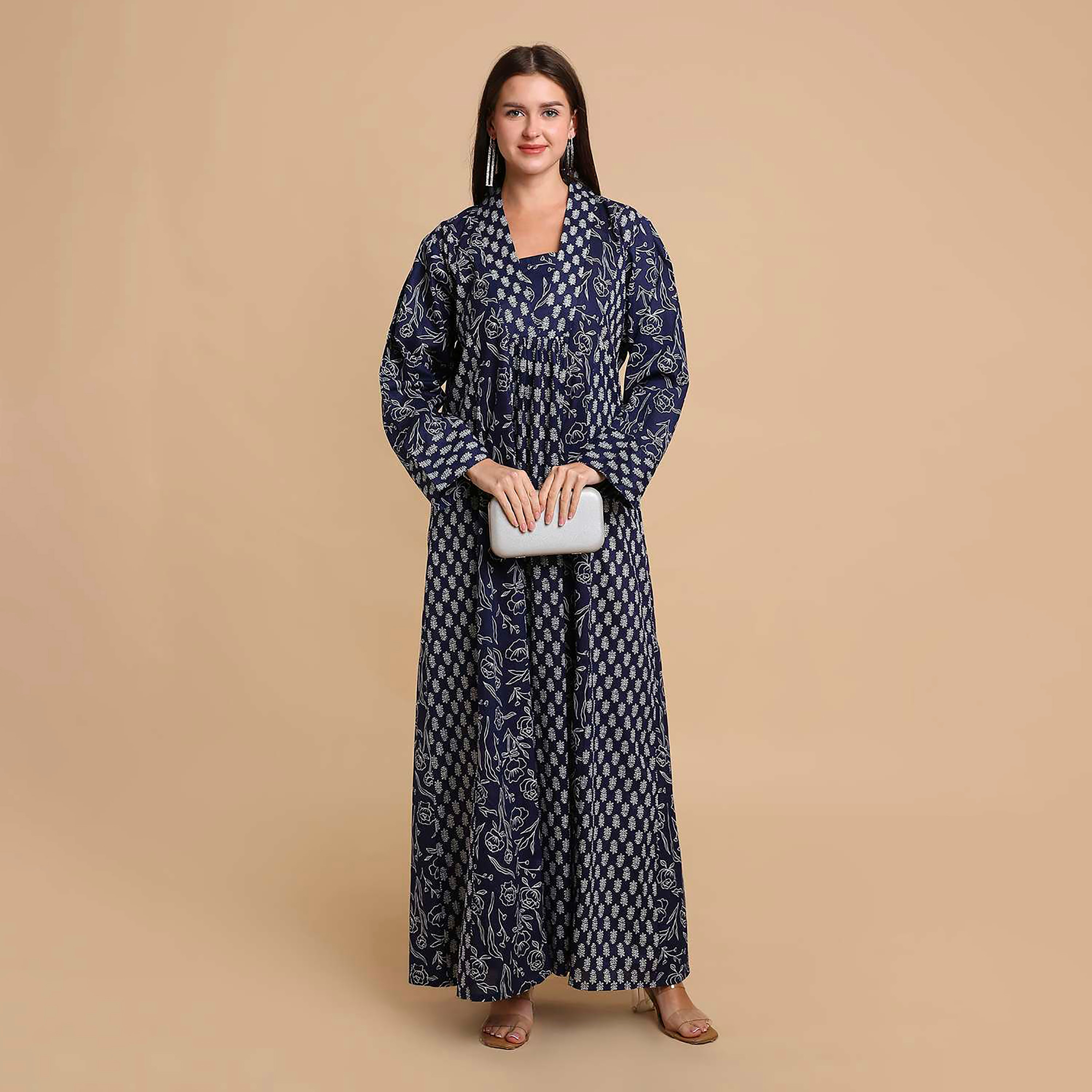 HanaandSara Floral Booti Print Square Neck Cotton Women's Jalabiya-women-arabicclothing-jalabiyas-image-11