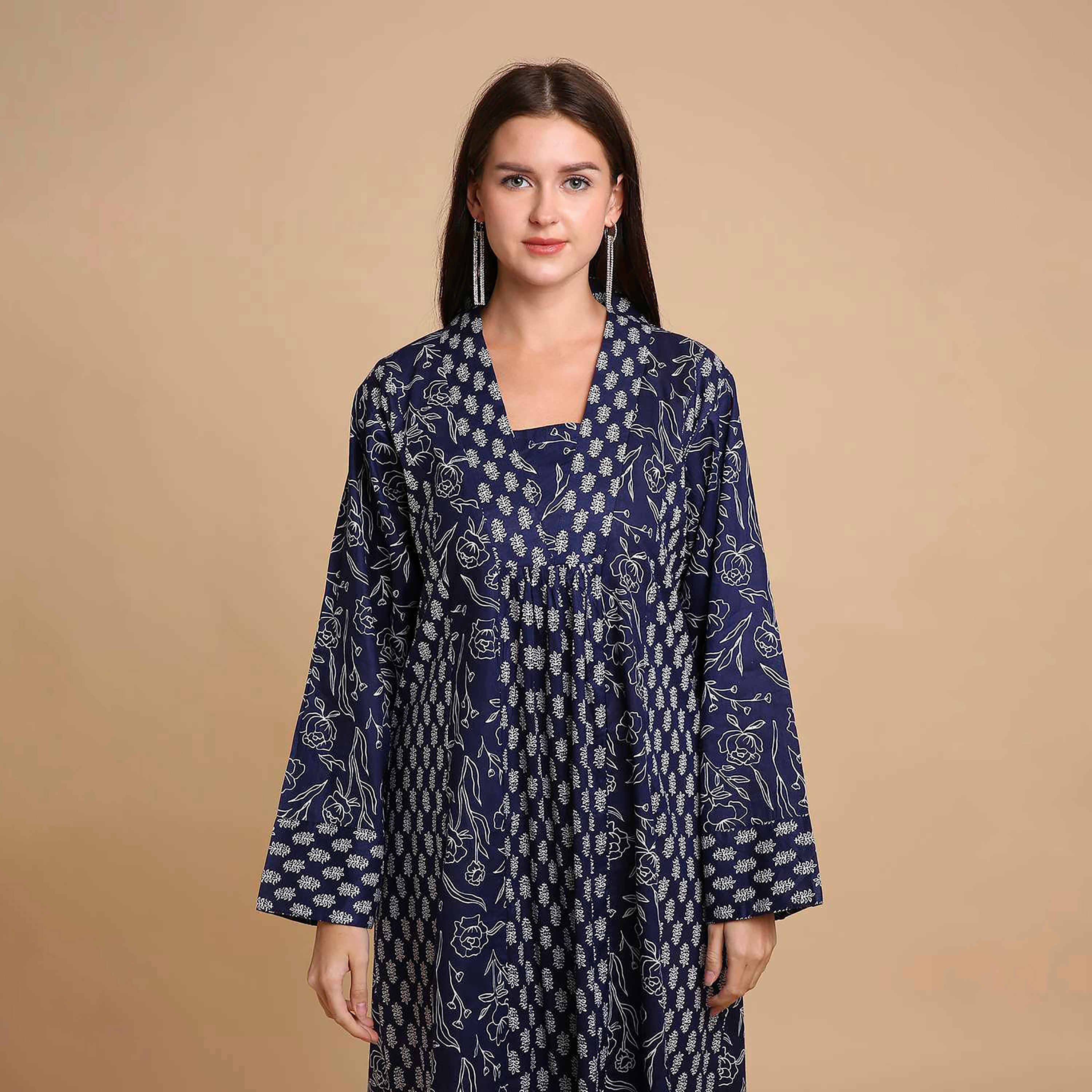 HanaandSara Floral Booti Print Square Neck Cotton Women's Jalabiya-women-arabicclothing-jalabiyas-image-12