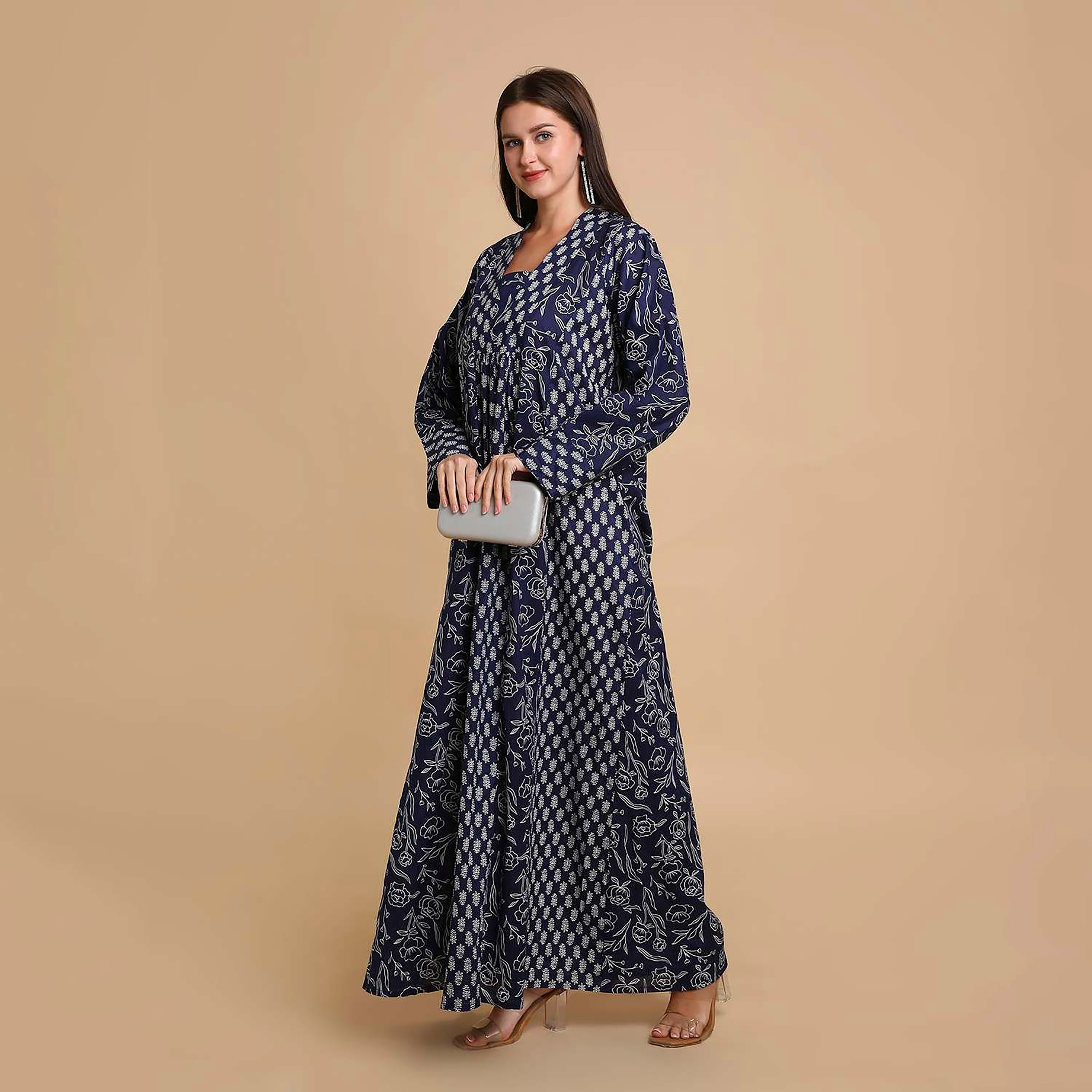HanaandSara Floral Booti Print Square Neck Cotton Women's Jalabiya-women-arabicclothing-jalabiyas-image-13