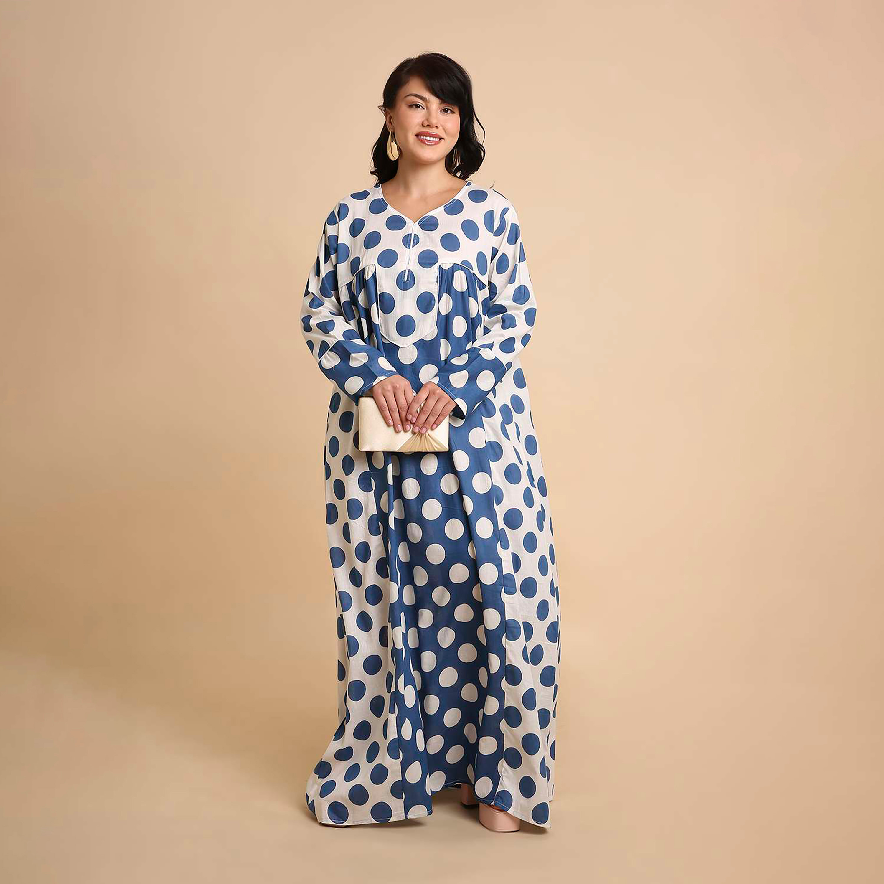 جلابية نسائية قطنية بنقاط بولكا من هنا آند سارة-women-arabicclothing-jalabiyas-image-21