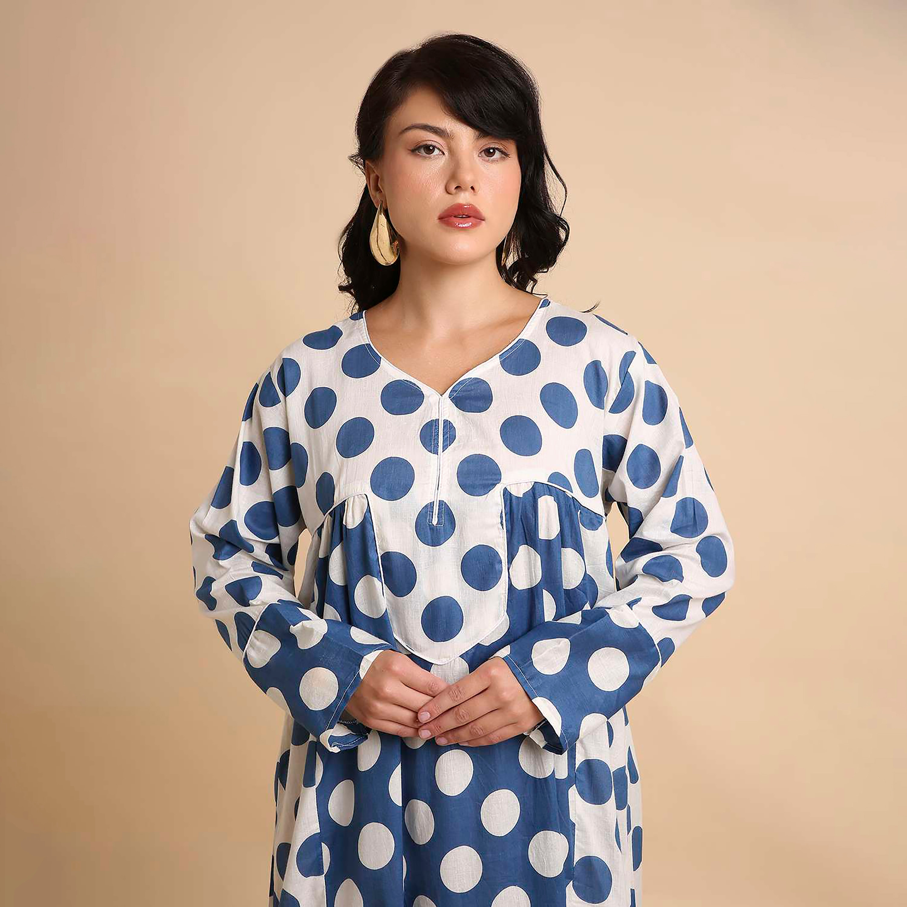 جلابية نسائية قطنية بنقاط بولكا من هنا آند سارة-women-arabicclothing-jalabiyas-image-2