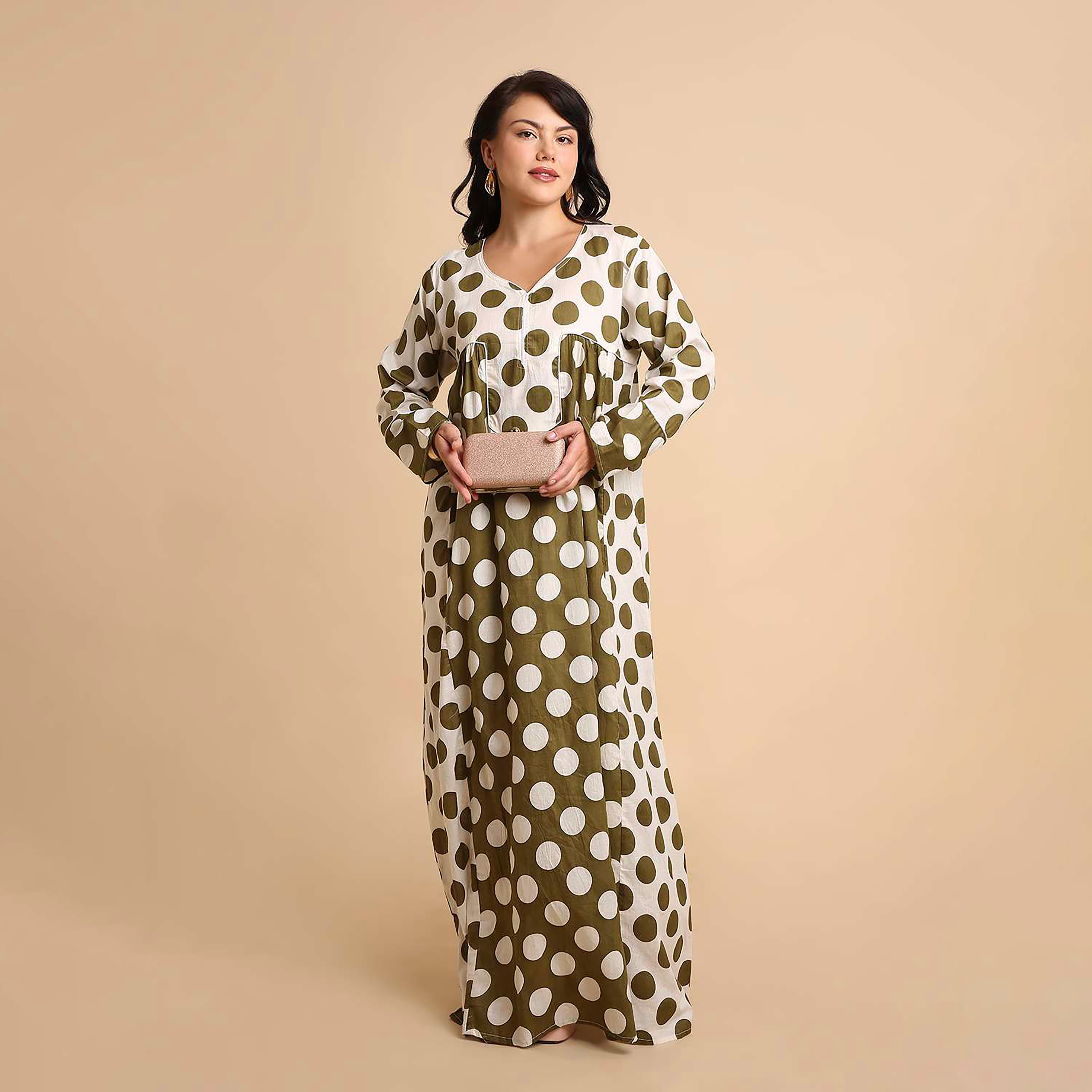 جلابية نسائية قطنية بنقاط بولكا من هنا آند سارة-women-arabicclothing-jalabiyas-image-1