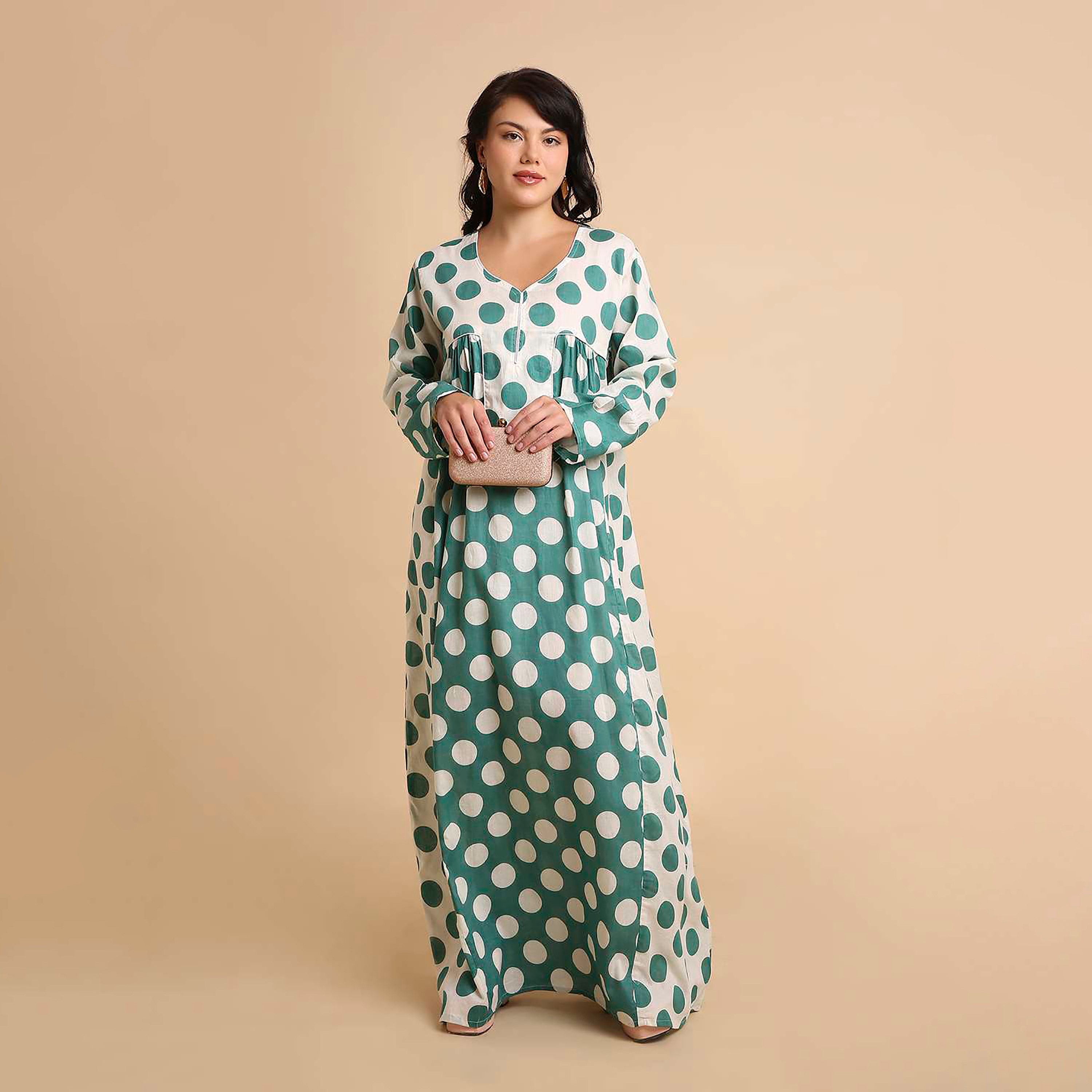 جلابية نسائية قطنية بنقاط بولكا من هنا آند سارة-women-arabicclothing-jalabiyas-image-11