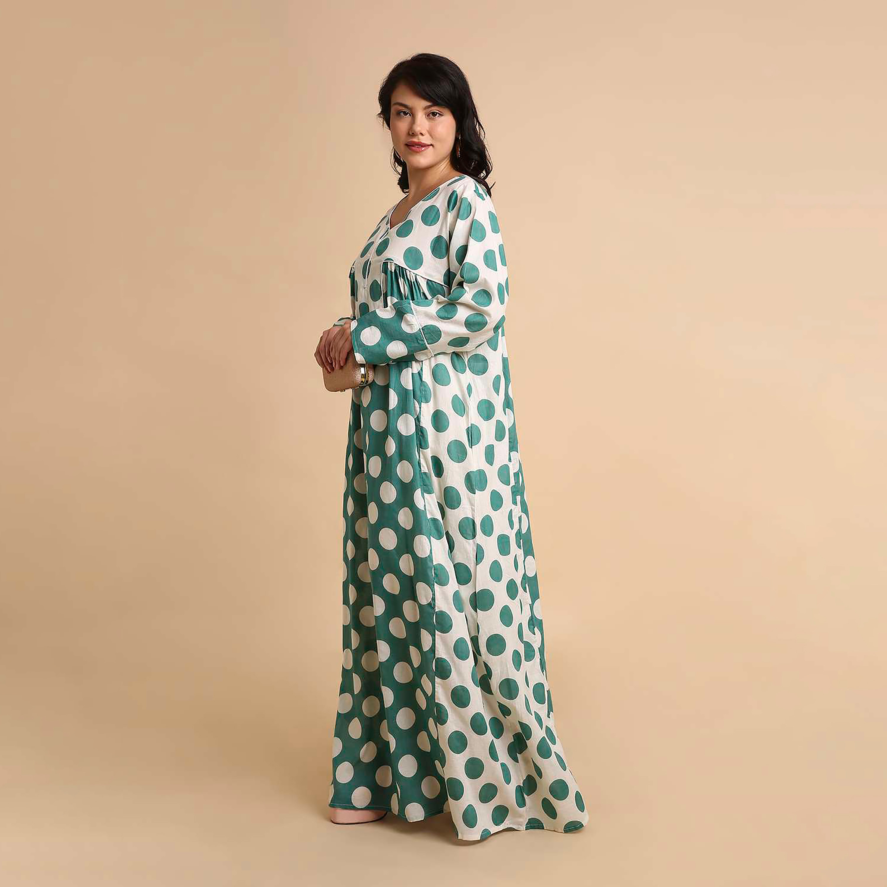 جلابية نسائية قطنية بنقاط بولكا من هنا آند سارة-women-arabicclothing-jalabiyas-image-13