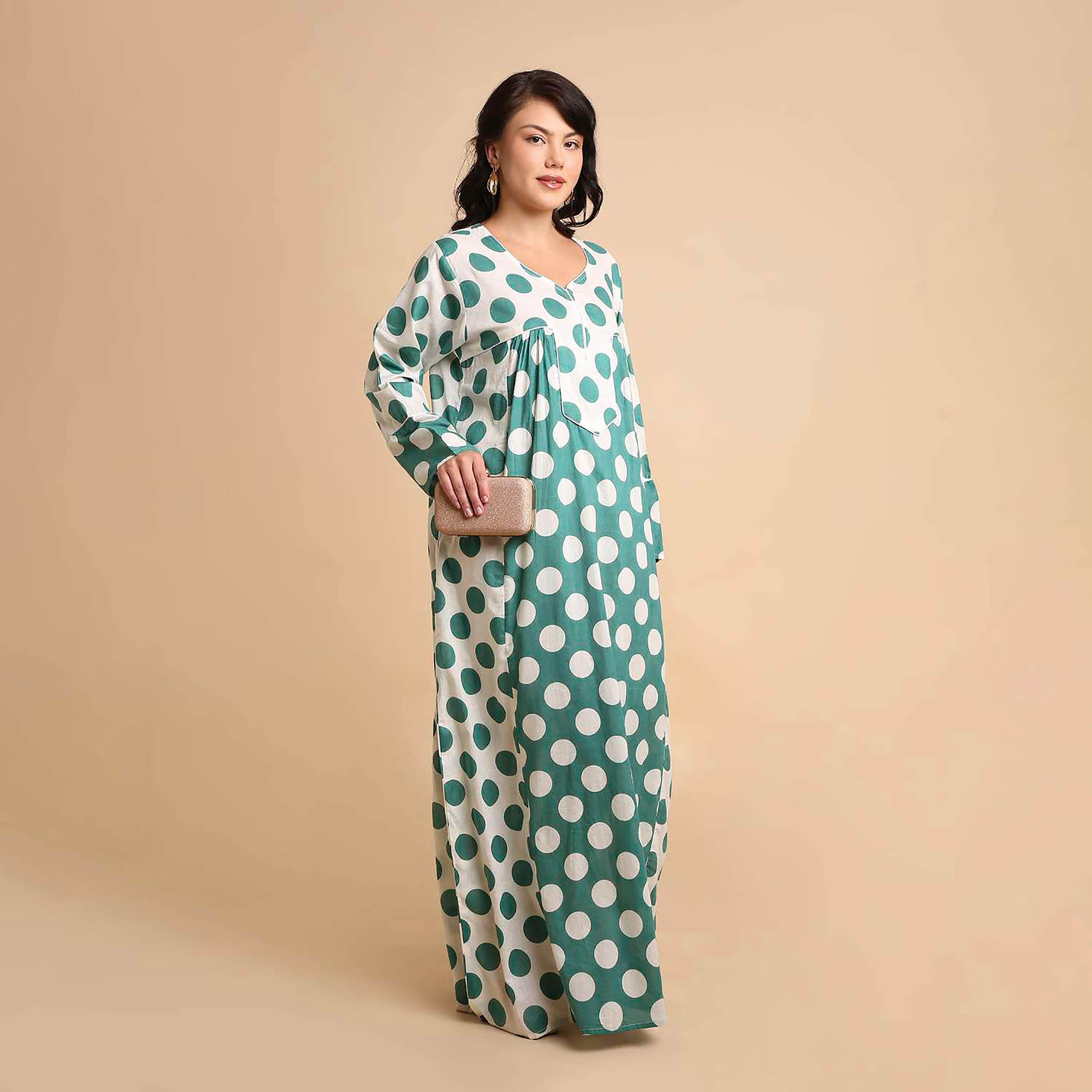 جلابية نسائية قطنية بنقاط بولكا من هنا آند سارة-women-arabicclothing-jalabiyas-image-14