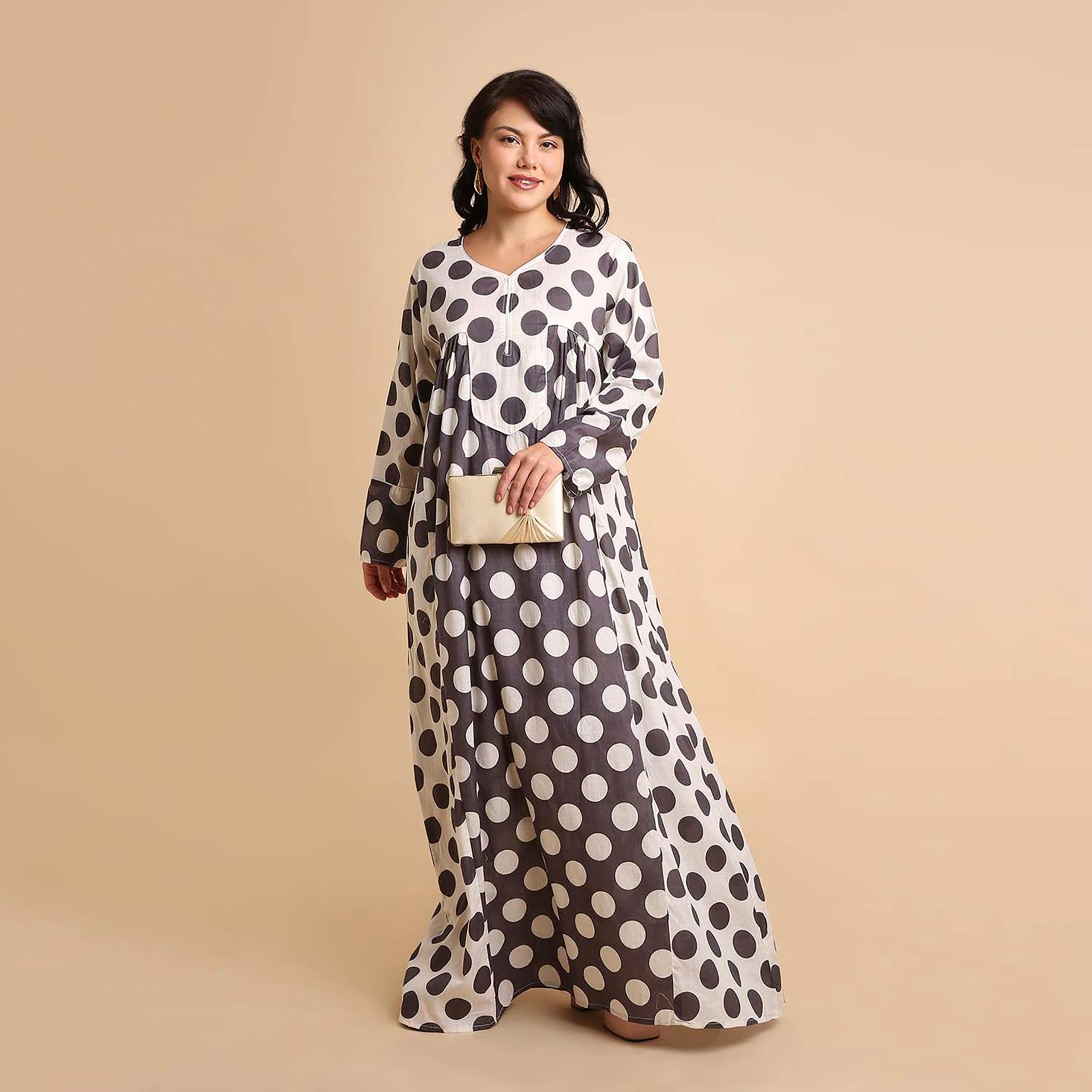 جلابية نسائية قطنية بنقاط بولكا من هنا آند سارة-women-arabicclothing-jalabiyas-image-26