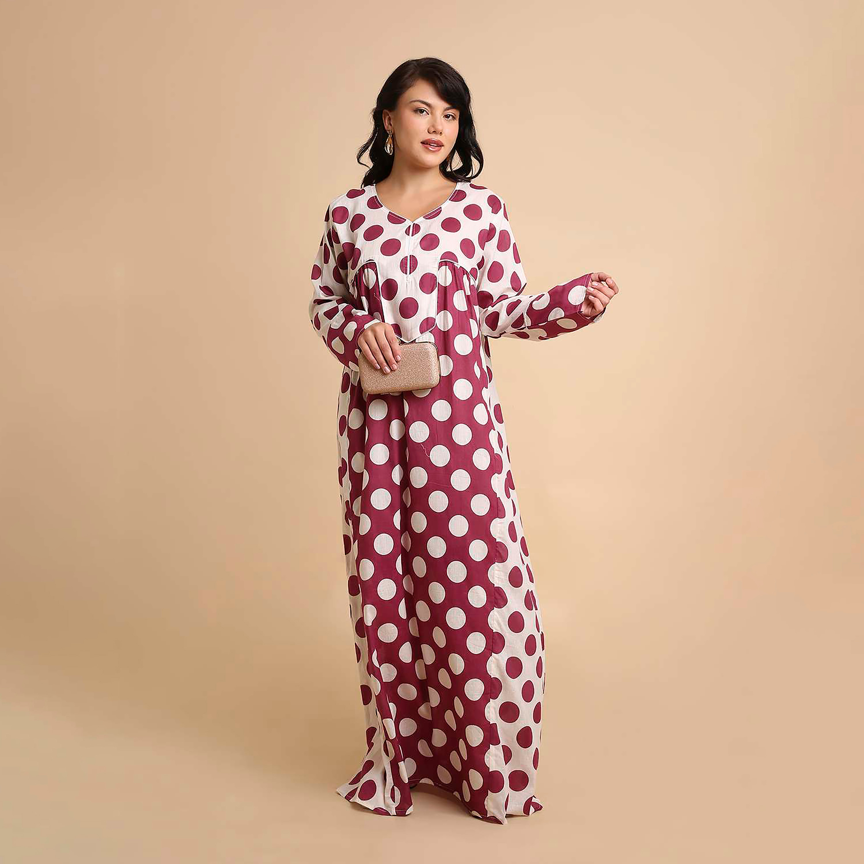 جلابية نسائية قطنية بنقاط بولكا من هنا آند سارة-women-arabicclothing-jalabiyas-image-16