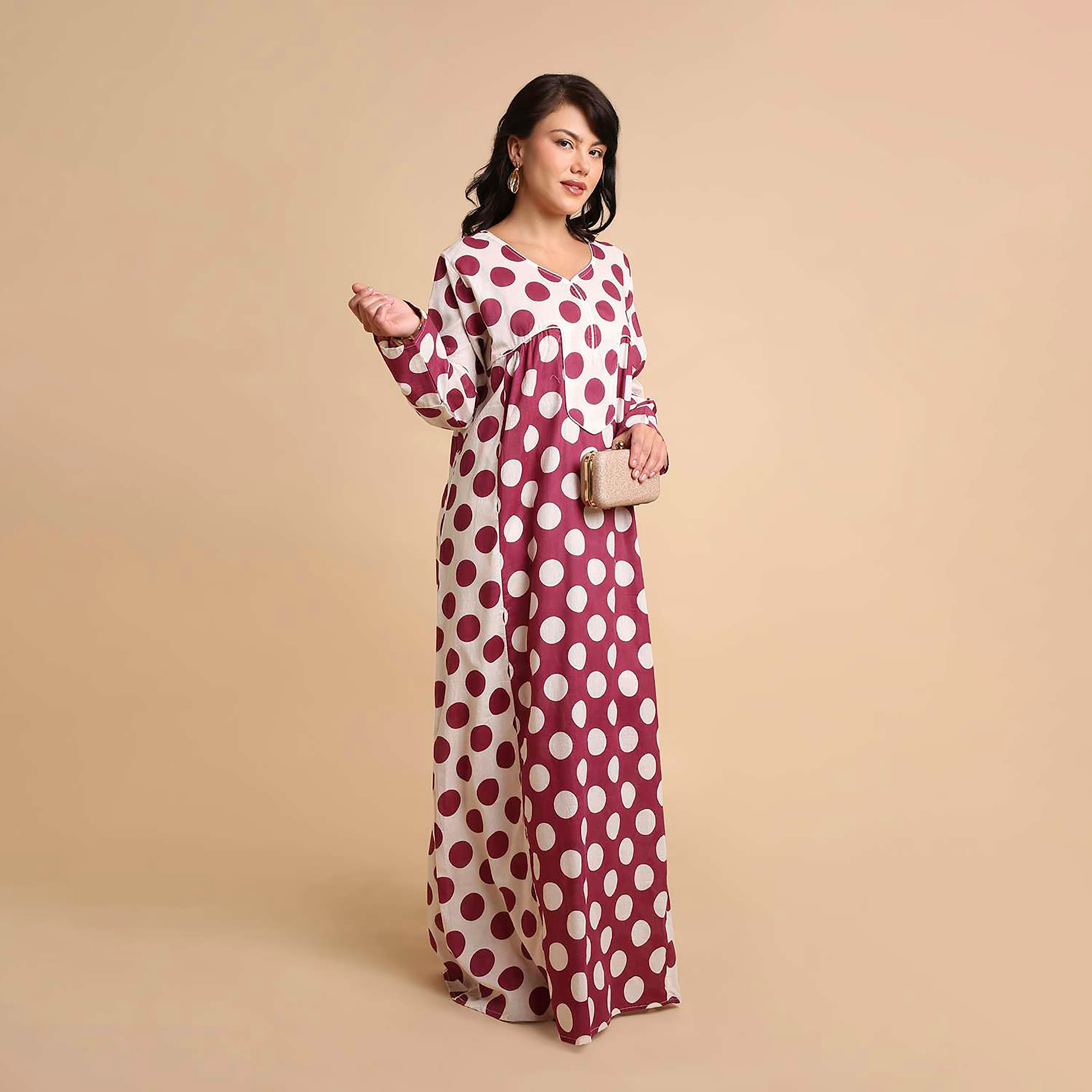 جلابية نسائية قطنية بنقاط بولكا من هنا آند سارة-women-arabicclothing-jalabiyas-image-4