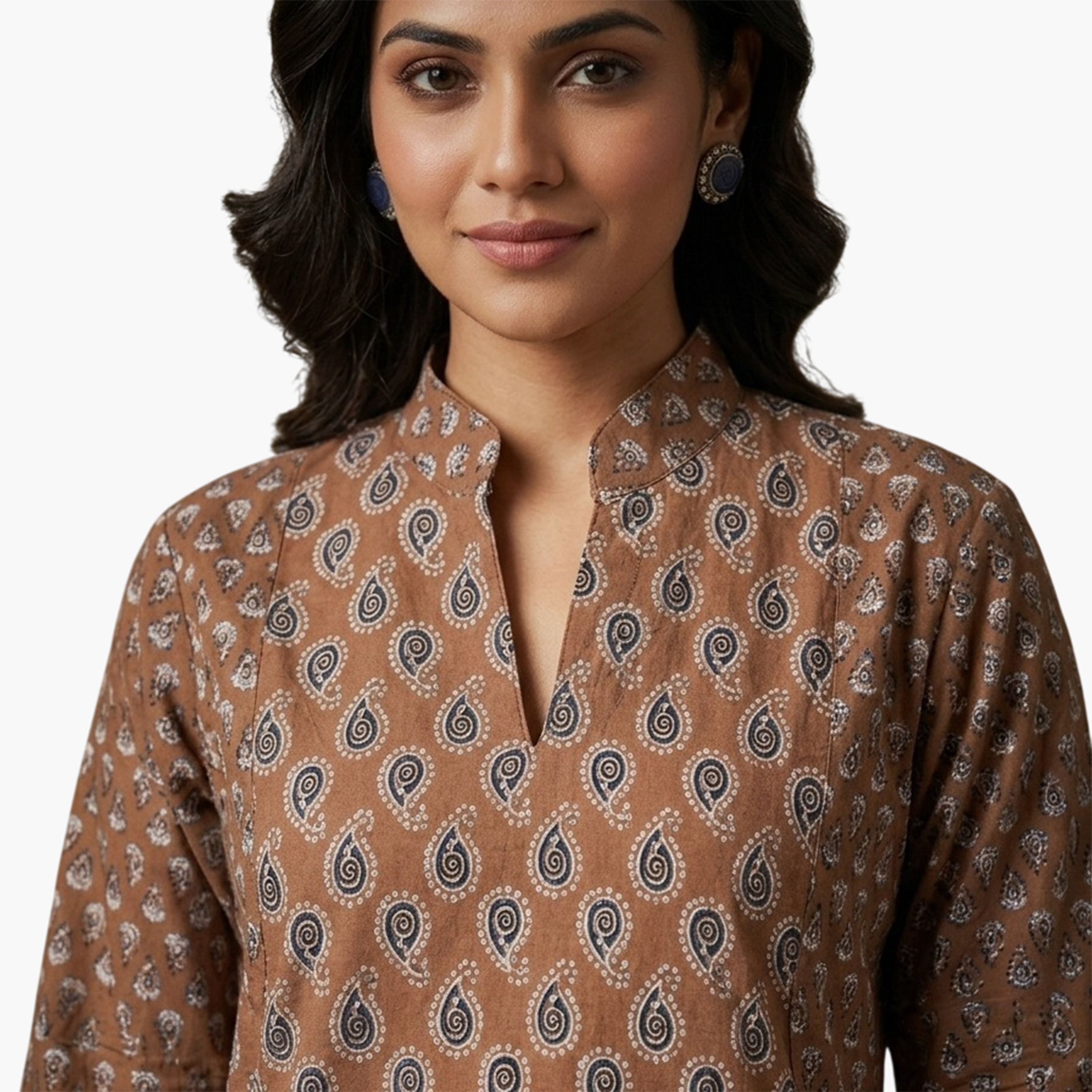 HanaandSara Paisley Print Mandarin Collar Cotton Women's Jalabiya-women-arabicclothing-jalabiyas-image-2