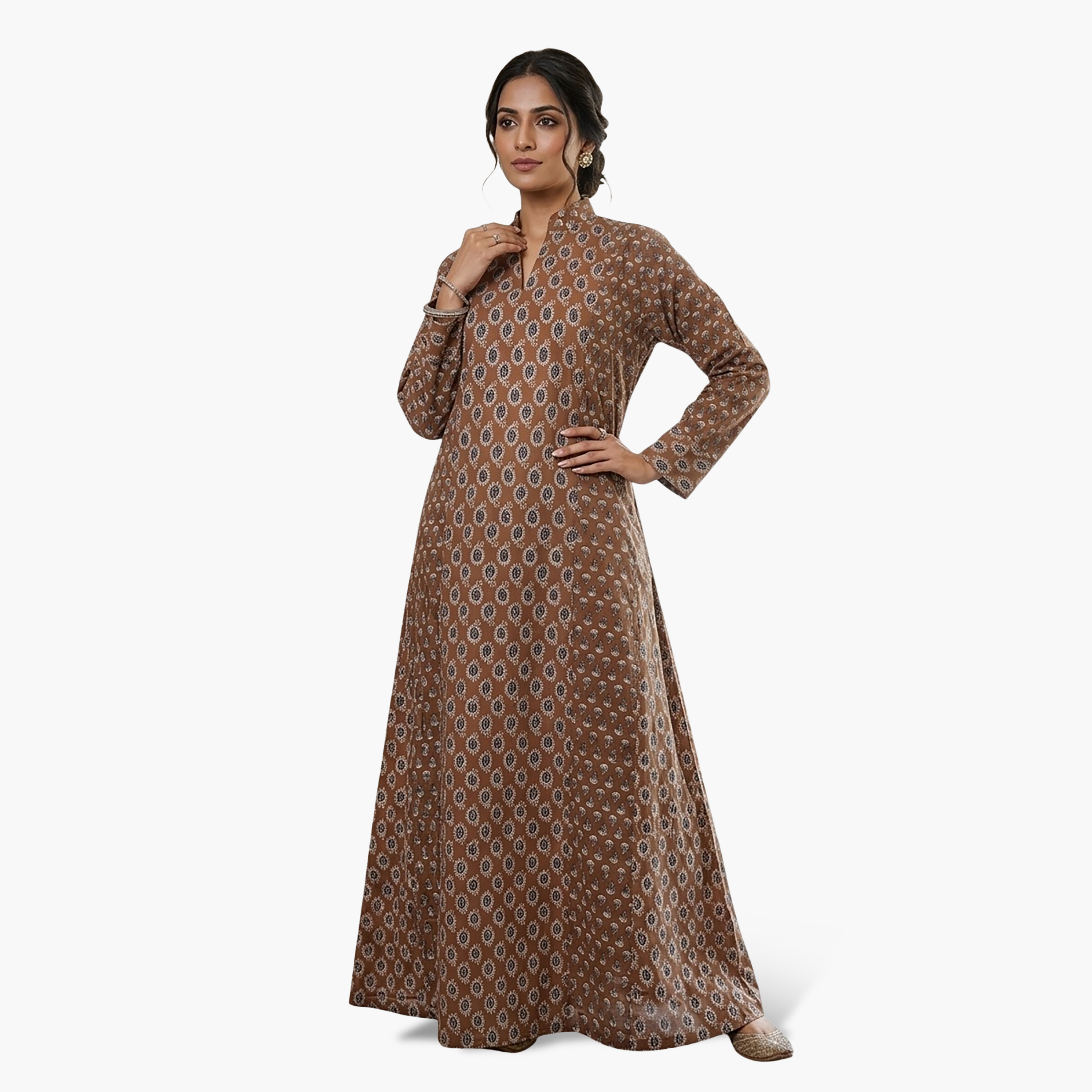 HanaandSara Paisley Print Mandarin Collar Cotton Women's Jalabiya-women-arabicclothing-jalabiyas-image-3