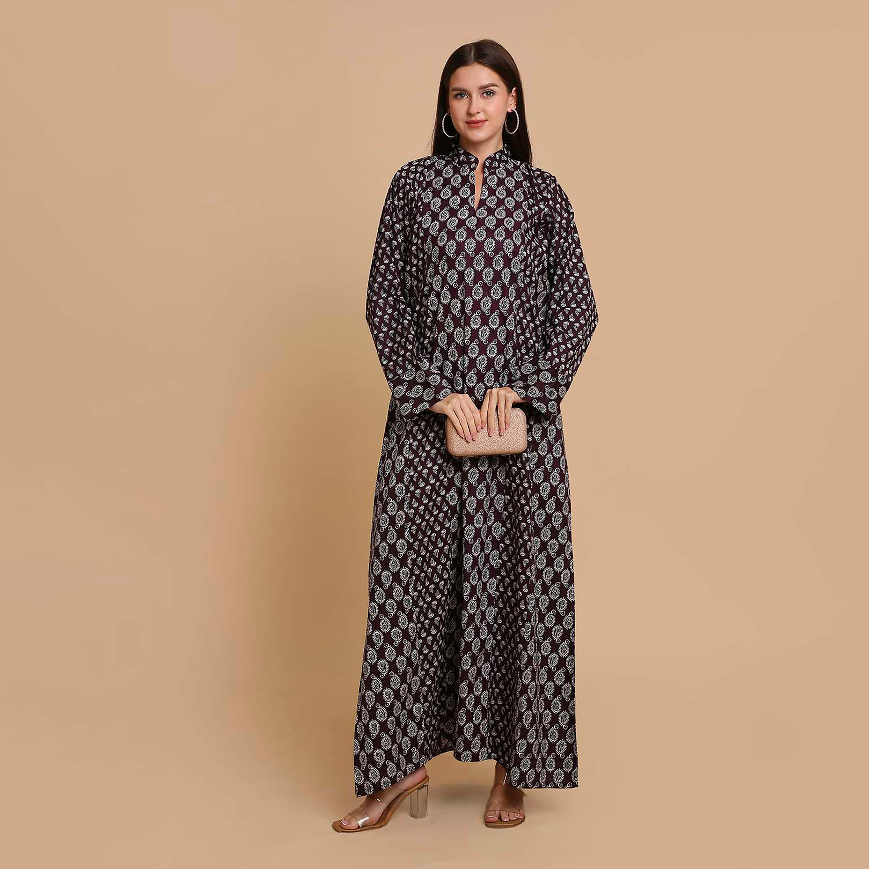 HanaandSara Paisley Print Mandarin Collar Cotton Women's Jalabiya-women-arabicclothing-jalabiyas-image-15