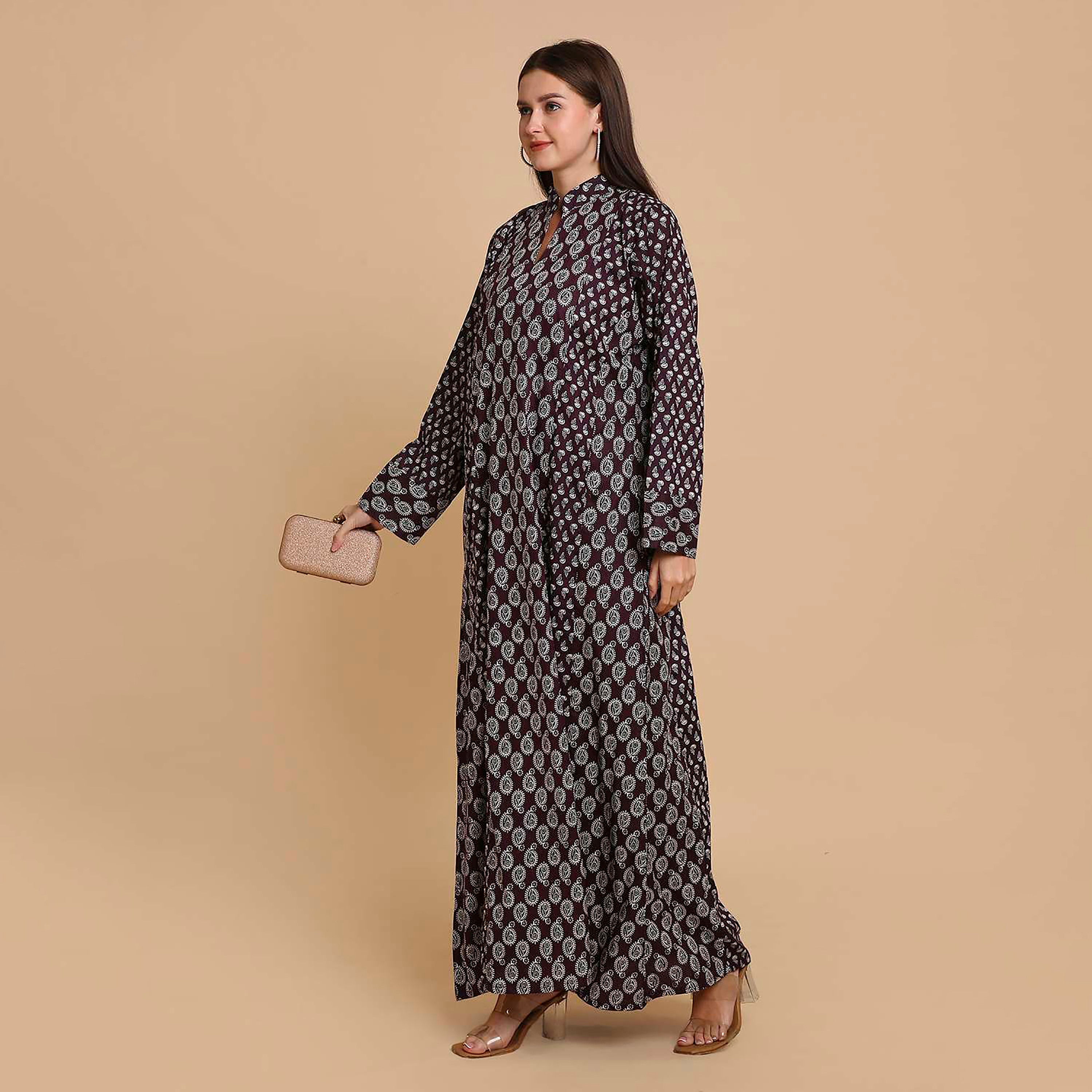 HanaandSara Paisley Print Mandarin Collar Cotton Women's Jalabiya-women-arabicclothing-jalabiyas-image-16
