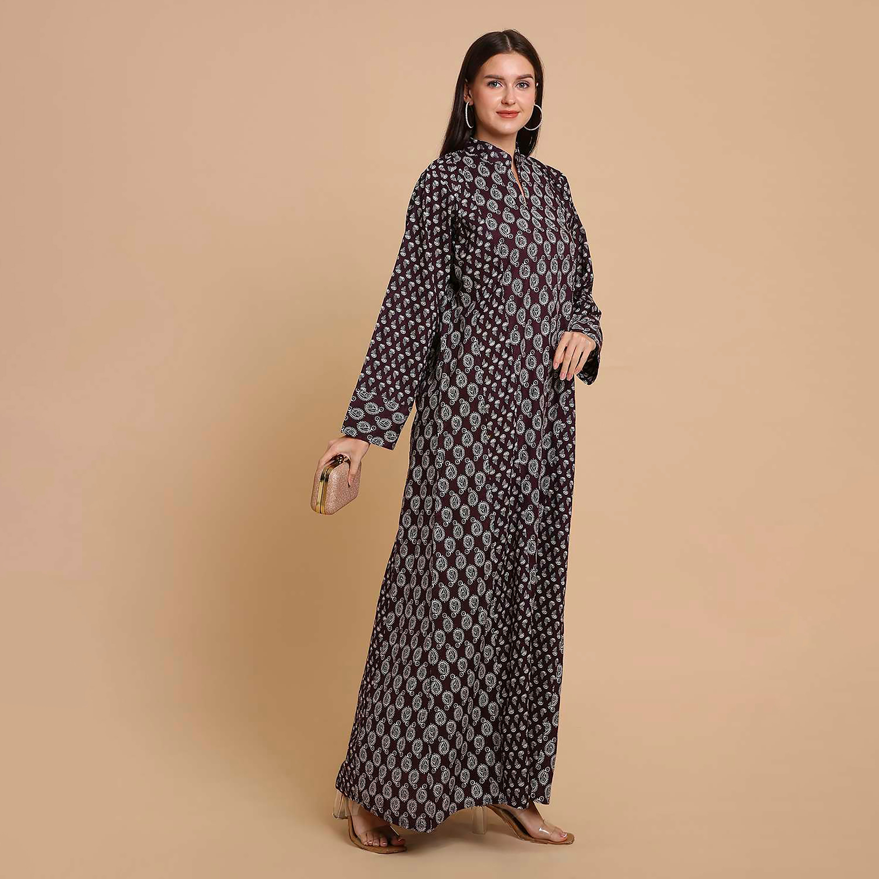 HanaandSara Paisley Print Mandarin Collar Cotton Women's Jalabiya-women-arabicclothing-jalabiyas-image-17