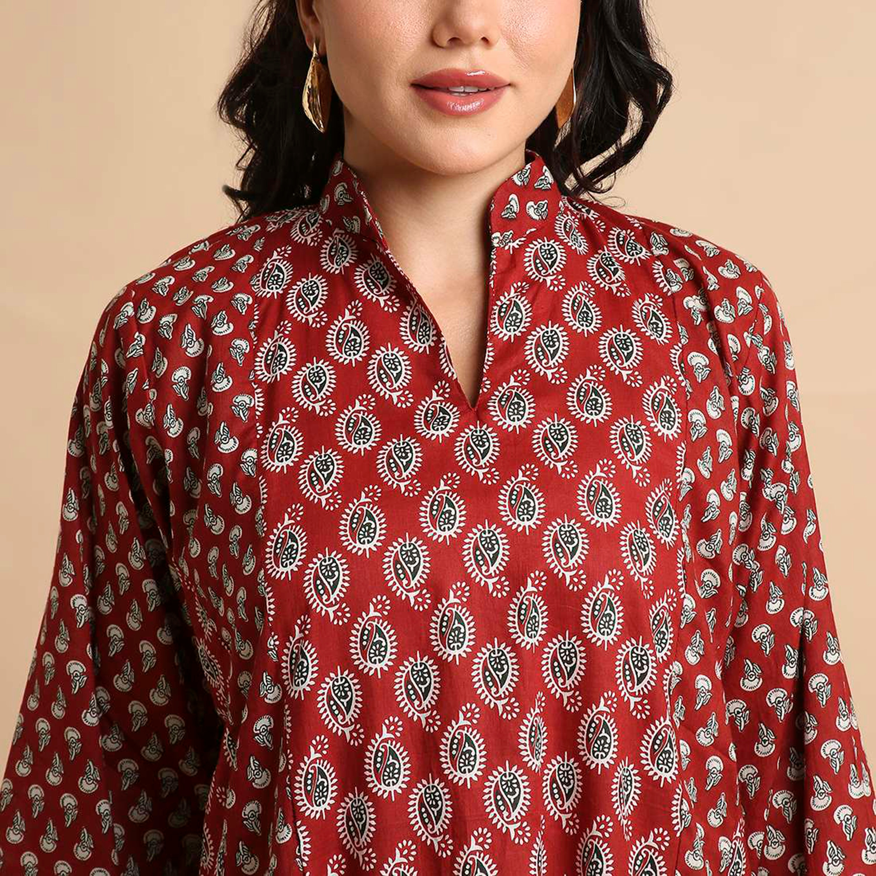 HanaandSara Paisley Print Mandarin Collar Cotton Women's Jalabiya-women-arabicclothing-jalabiyas-image-7