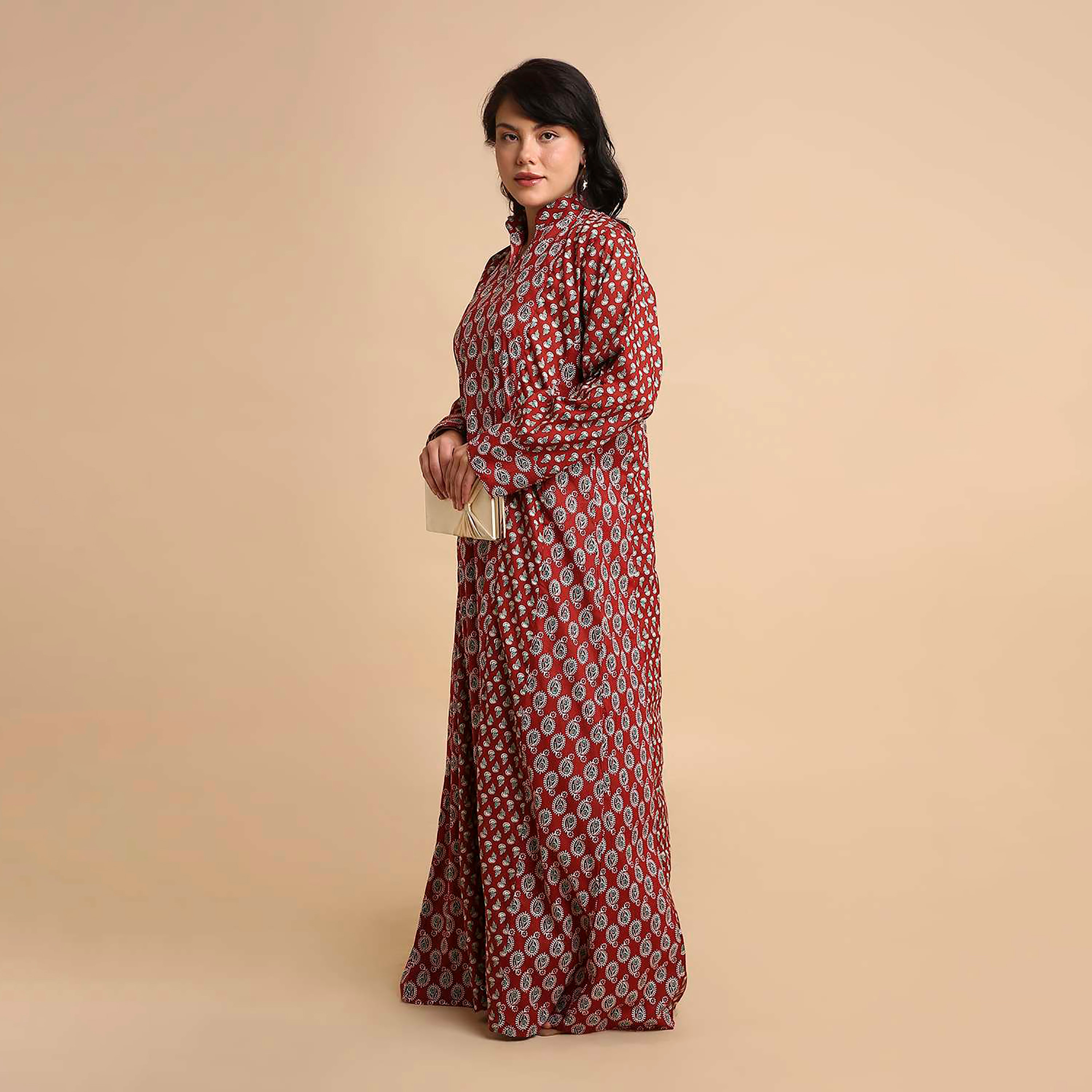 HanaandSara Paisley Print Mandarin Collar Cotton Women's Jalabiya-women-arabicclothing-jalabiyas-image-8